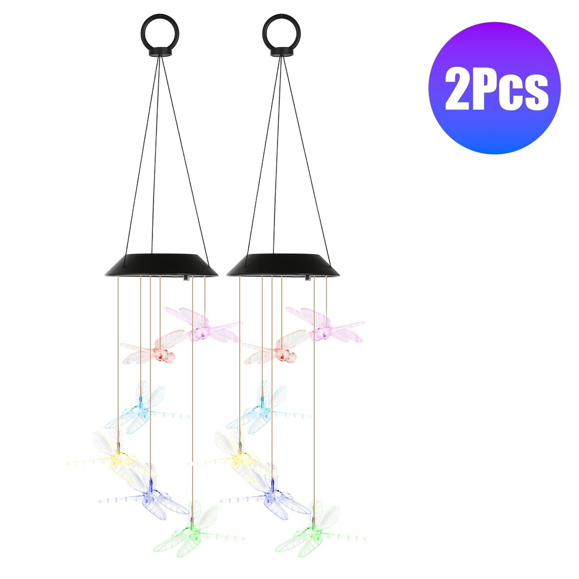 Angel Sar - 2 Pack Solar Dragonfly Wind Chimes with 7 Color Changing IPX4 Waterproof for Outdoor ...