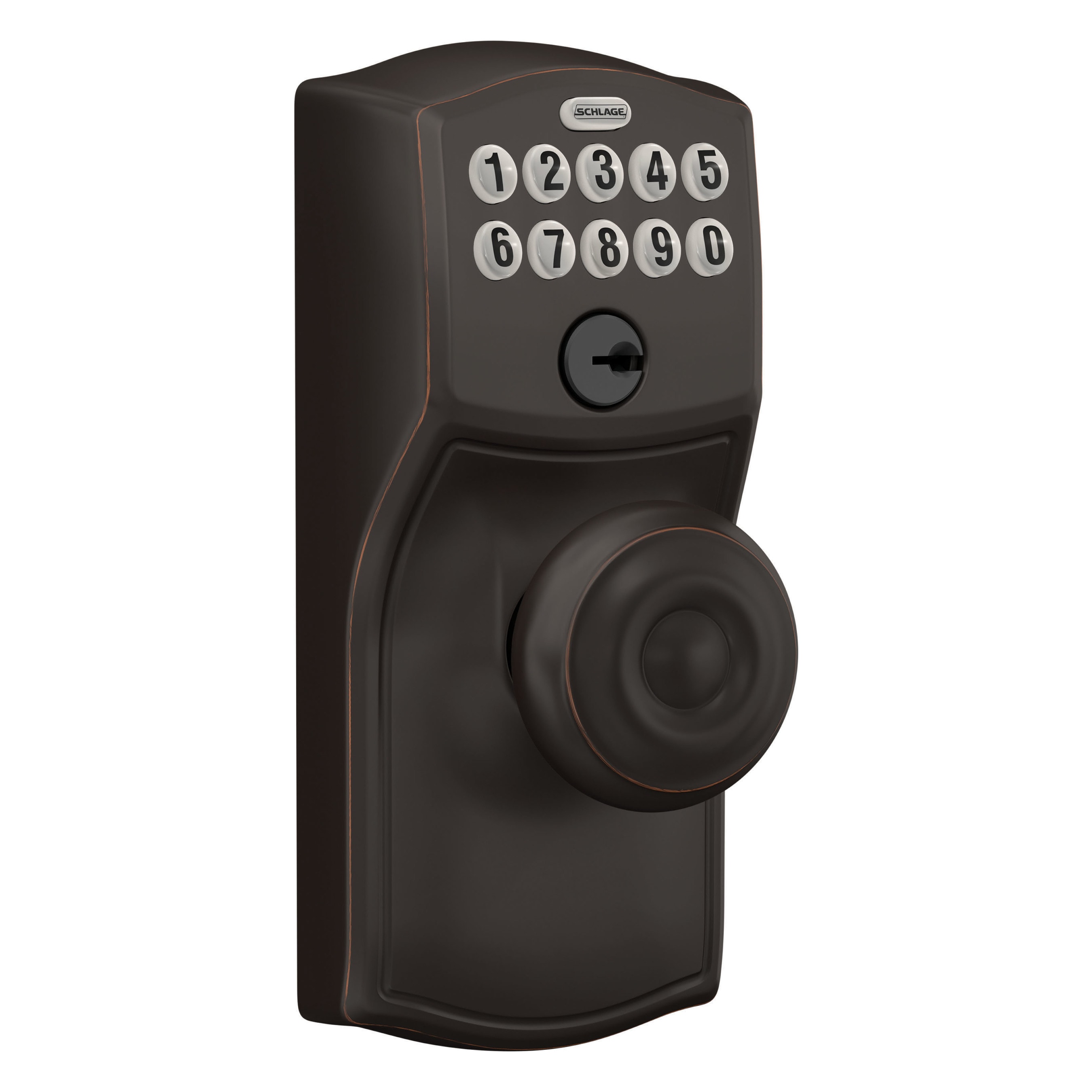 Schlage Customizable Keying Camelot-Georgian Aged Bronze Electronic Knob with Keypad FE595 CAM 716 GEO G Sansujyuku sansujyuku.com