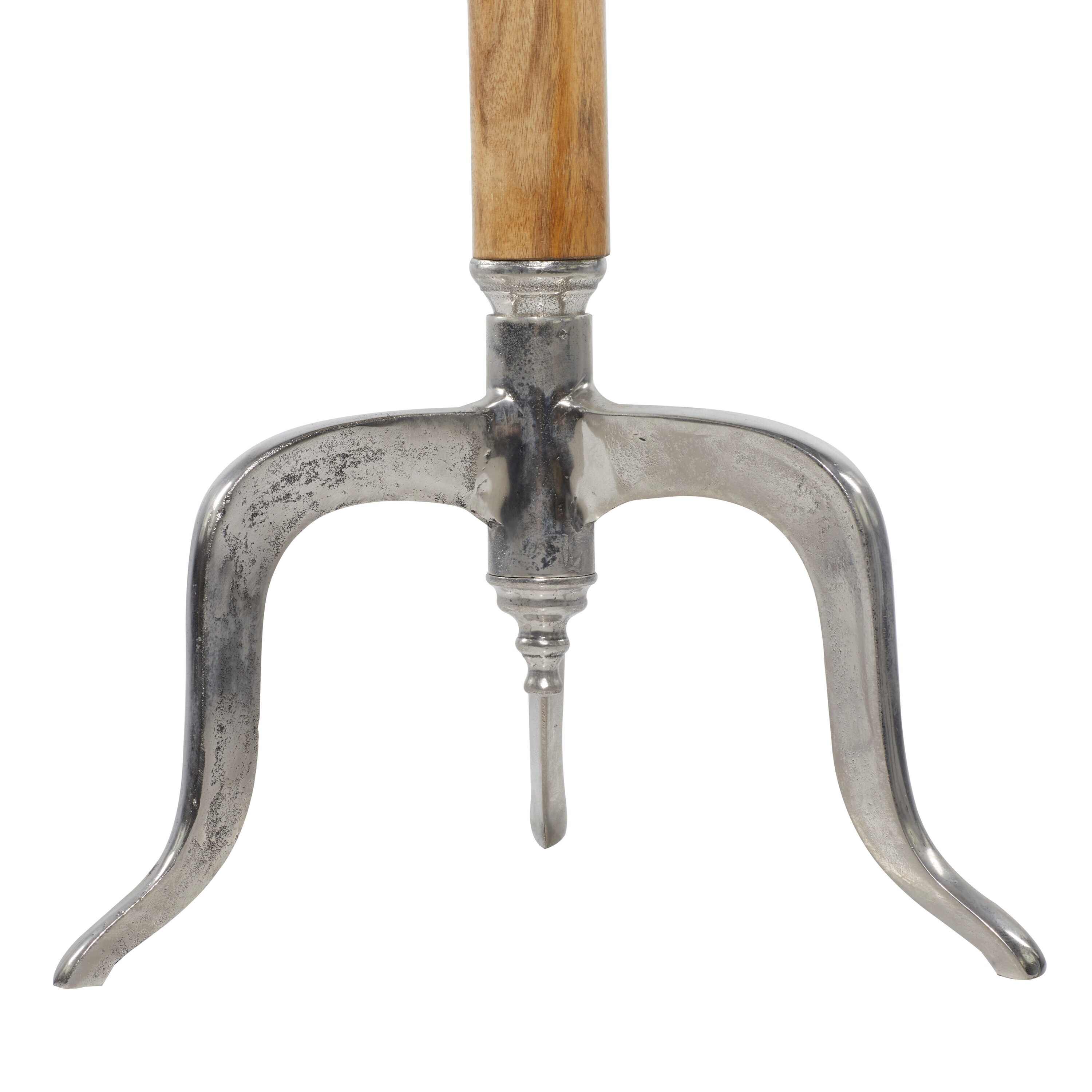 Silver and Wood Tall Coat Rack with Aluminum Hooks