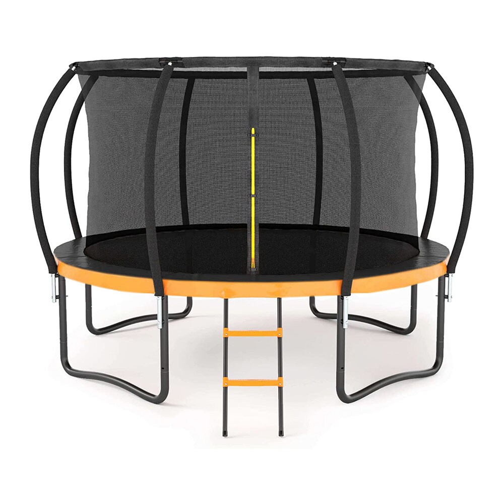 Fun Orange 12FT Round Black Backyard Trampoline with Safety Enclosure,  Waterproof Spring Cover Padding, and Enhanced Durability in the Trampolines  department at