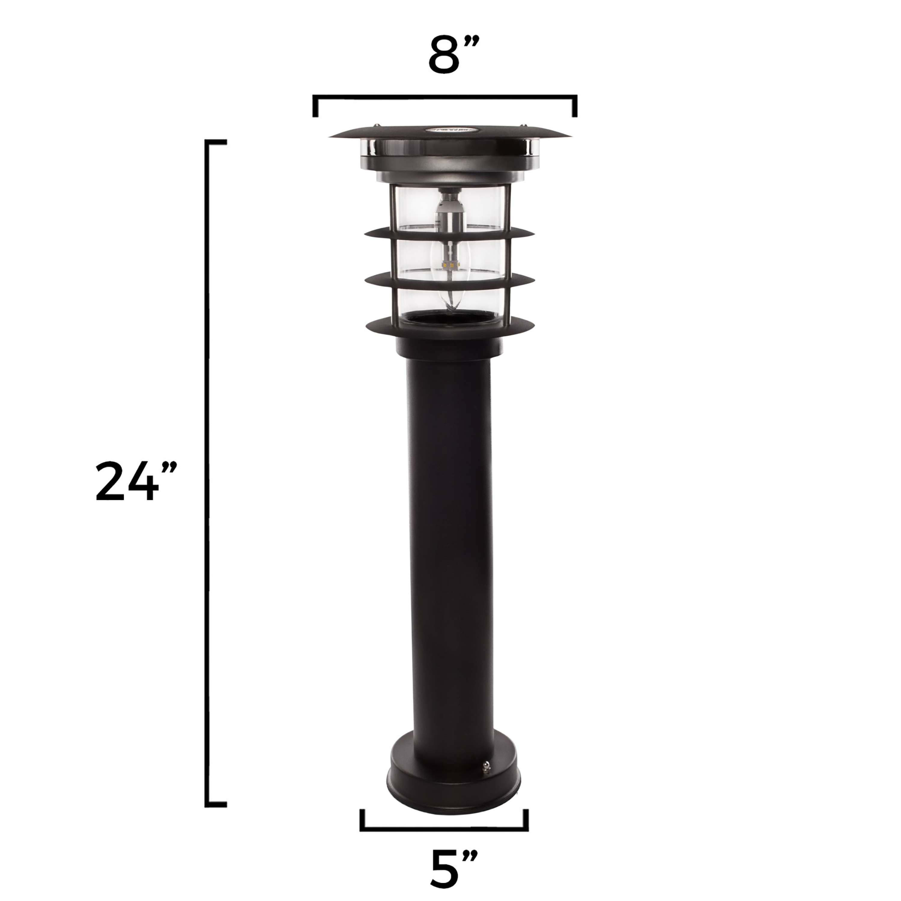 Black Stainless Steel LED Solar Pathway Bollard Lights, Set of 2
