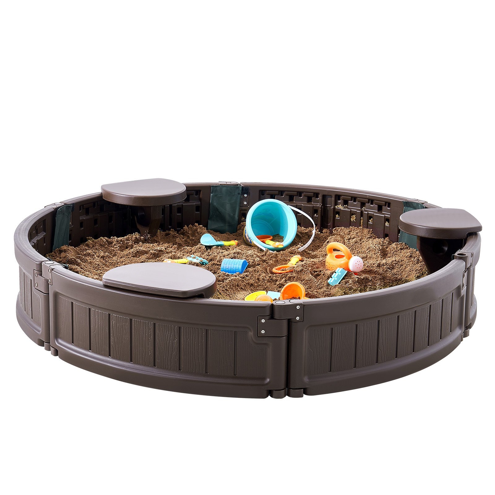 SUGIFT Kids Outdoor Sandbox with Seats and Cover for Backyard Play