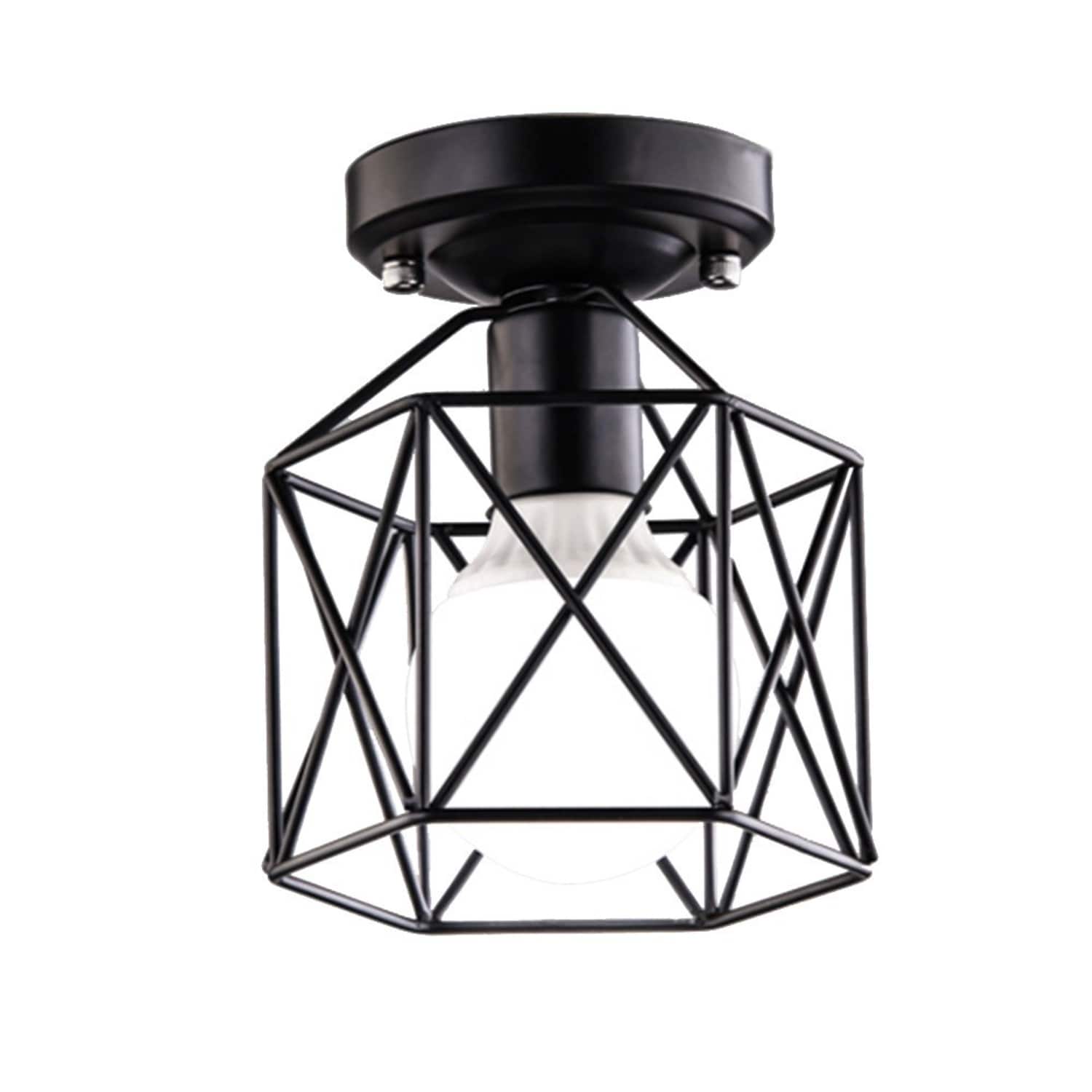 YANSUN L-WL070B 1 -Light 7.09-in Matte Black Semi Flush Mount Light