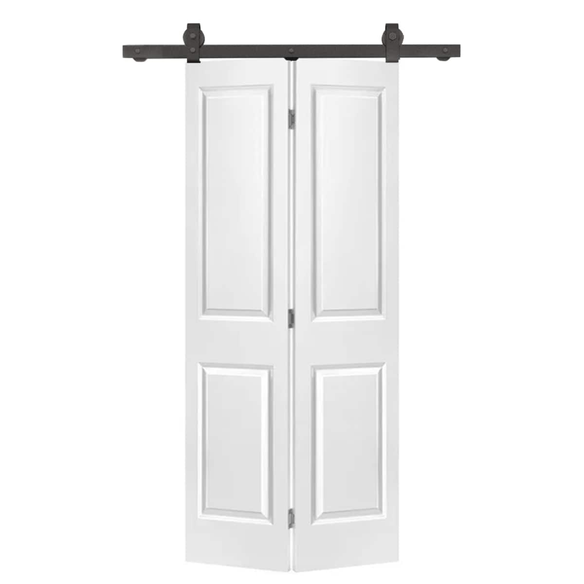 PEXCHO 30 inx 80 in 2 Panel Primed MDF Composite Bi-Fold Barn Door with Sliding Hardware Kit