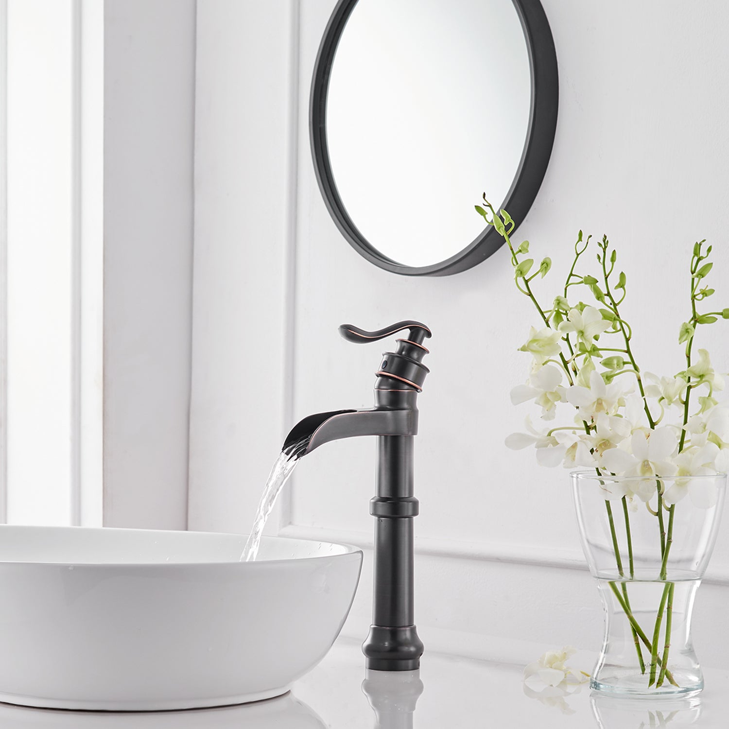 Boyel Living BWE-A96558HORB2 Waterfall Single Hole Single-Handle Vessel Bathroom Faucet with Drain Assembly in Oil Rubbed Bronze