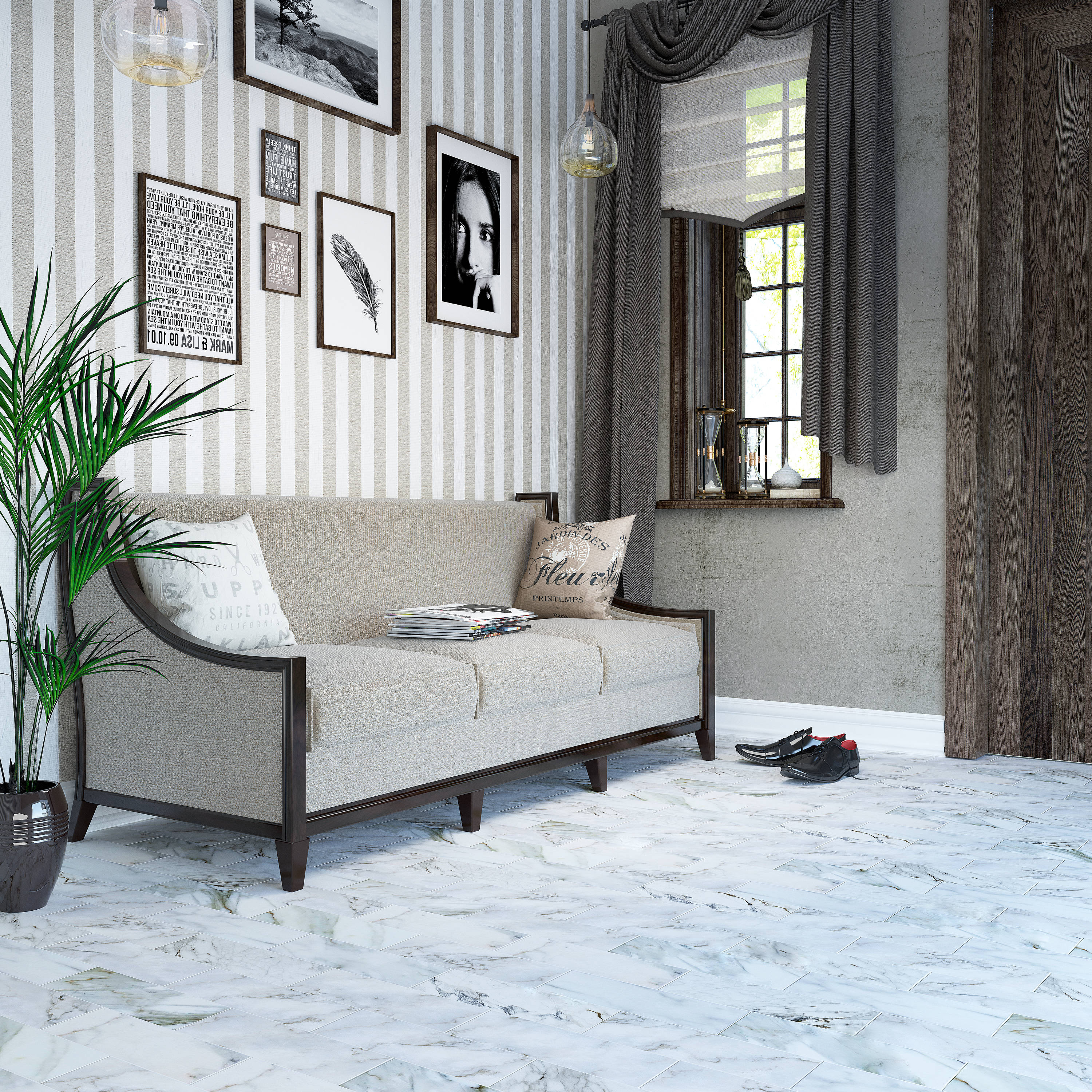 Apollo Tile (Sample) White, Grey 4-in x 12-in Honed Marble Floor and Wall Tile