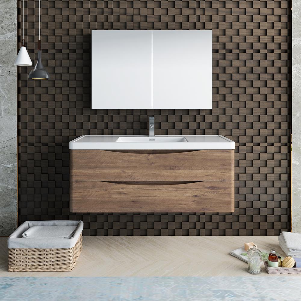 Fresca Senza 48-in Rosewood Single Sink Floating Bathroom Vanity with ...