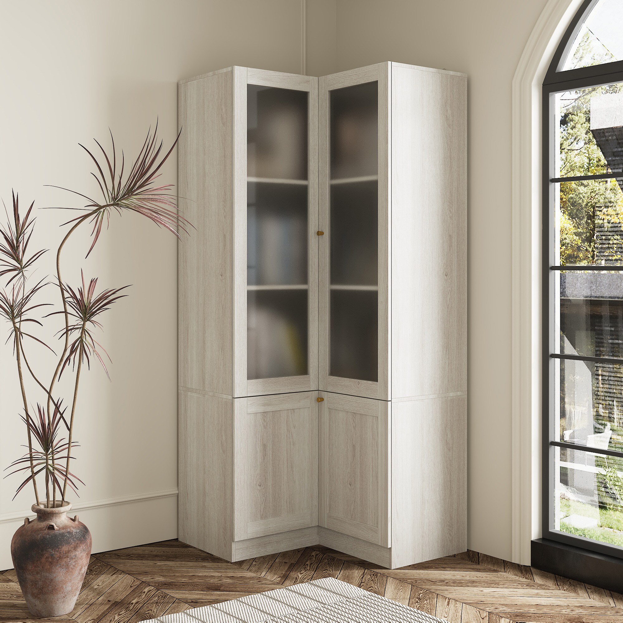 FUFU&GAGA KF020523-01 Gray MDF 4 -Shelf Bookcase with Doors ( 31.5-in W x 70.9-in H x 31.5-in D ) Finished