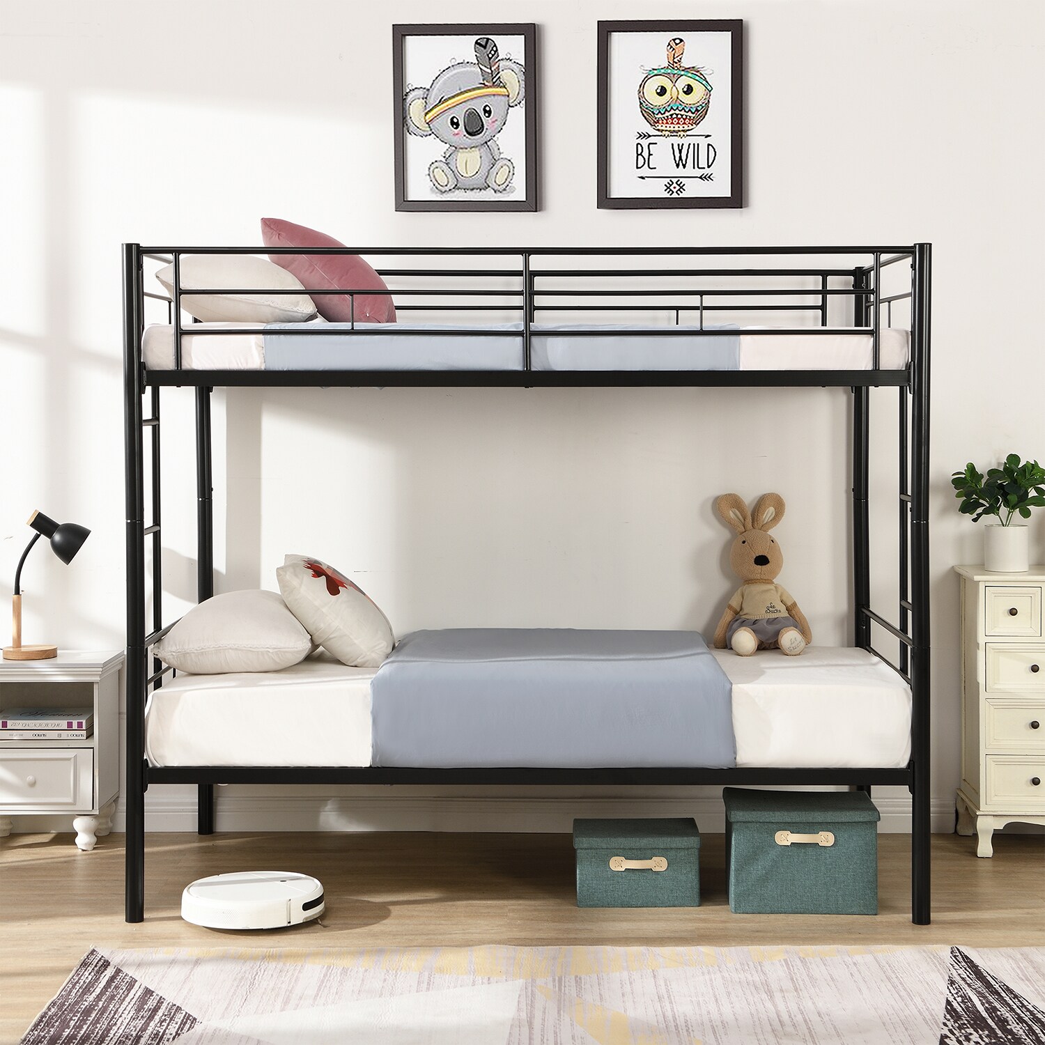Sumyeg YY0005A-BL Bunk Bed Twin Over Twin Size Black Twin over twin Bunk Bed