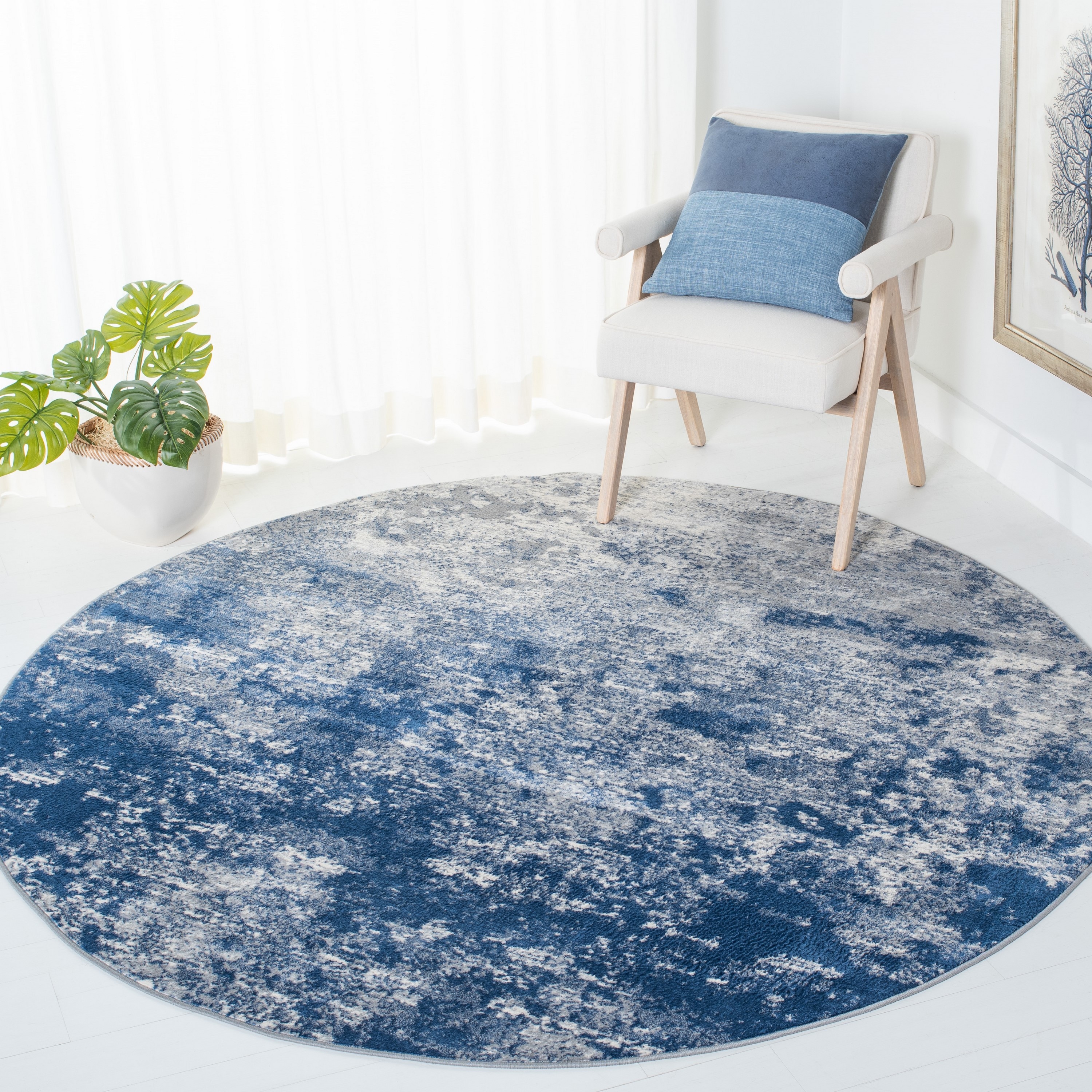 Safavieh BNT822G-5R Brentwood Malissie 5 x 5 (ft) Loomed Polypropylene Gray/Navy Round Indoor Distressed/Overdyed Bohemian/Eclectic Area rug