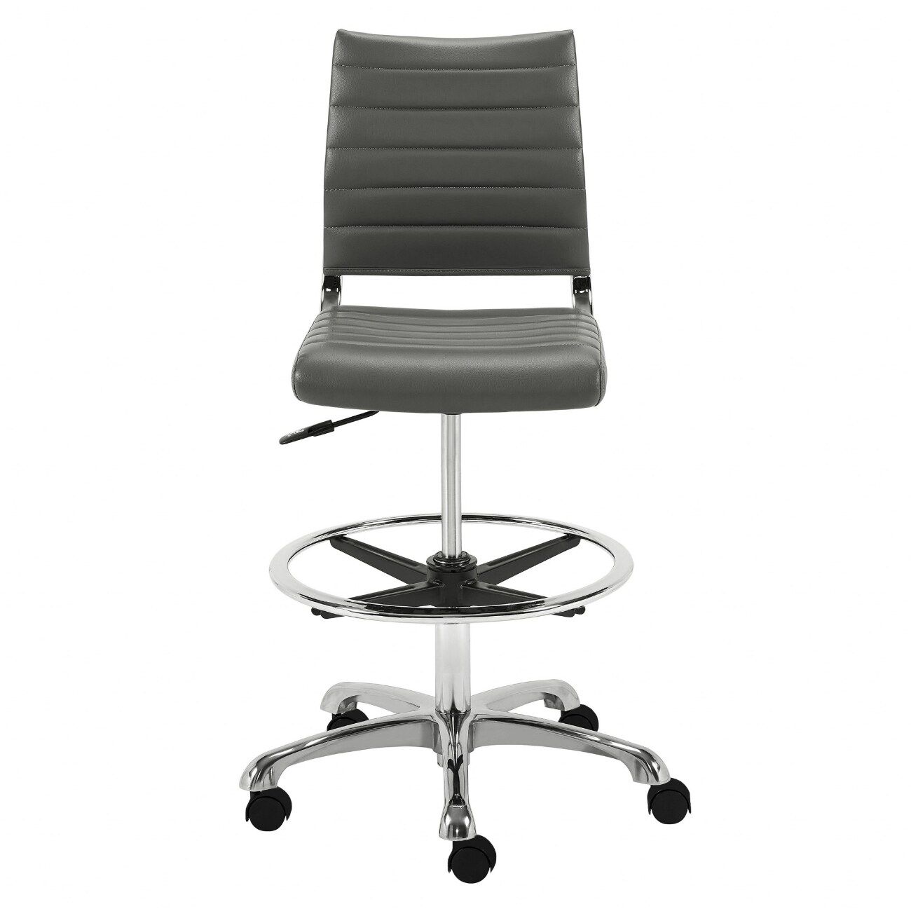 HomeRoots 4000400586 Gray Short Square seat Upholstered Swivel Metal Bar Stool