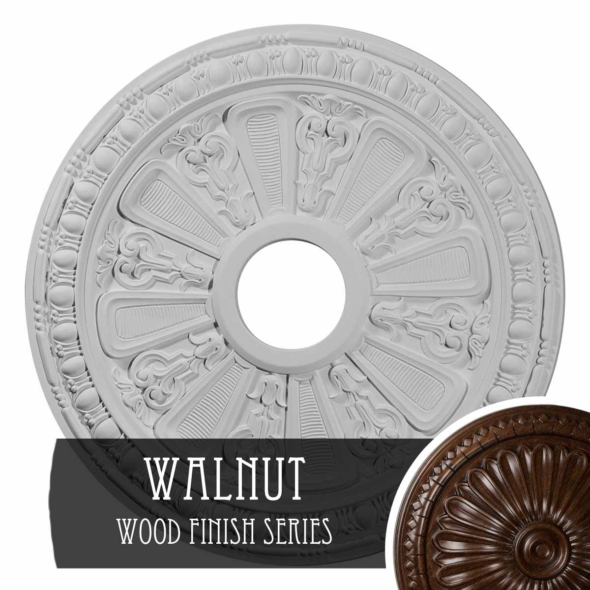 Ekena Millwork CM18RAWAS Raymond 18.125-in W x 18.125-in L Walnut Polyurethane Ceiling Medallion