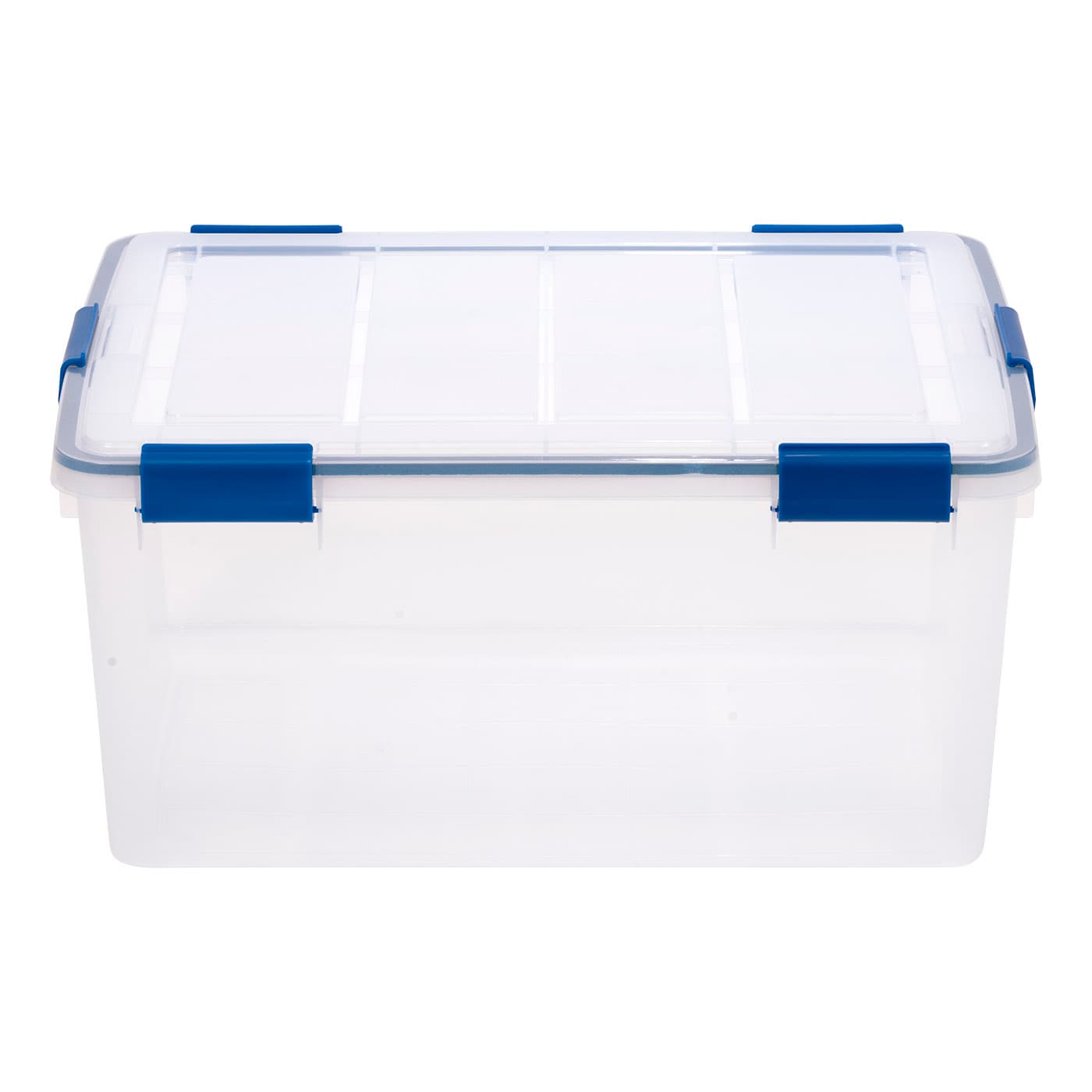 15 Gal. Lockable Plastic Storage Tote in Clear with Sturdy Blue Lid and  Buckles (4-Pack)