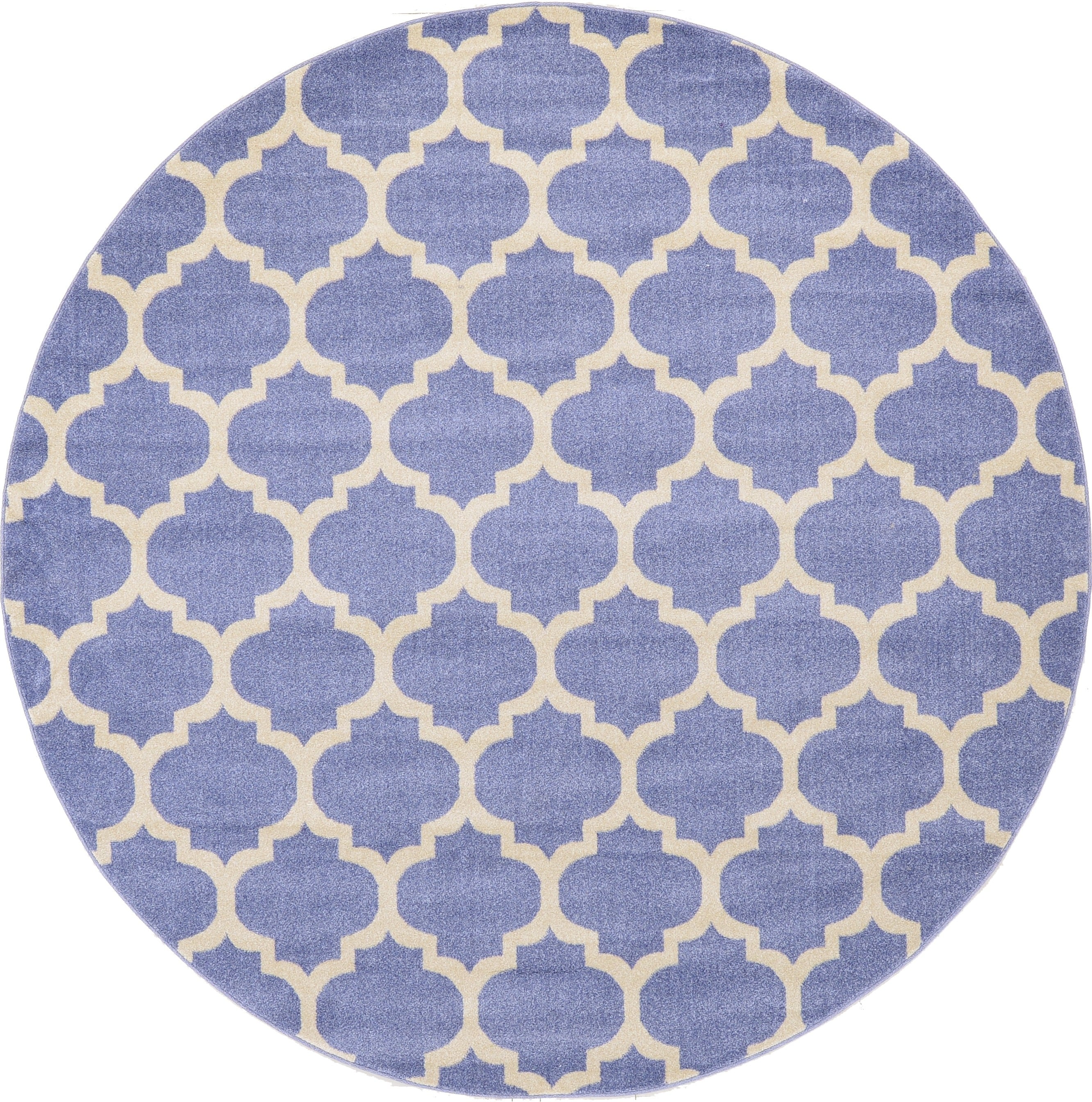 Light Blue Synthetic Trellis Round Washable Rug 8'