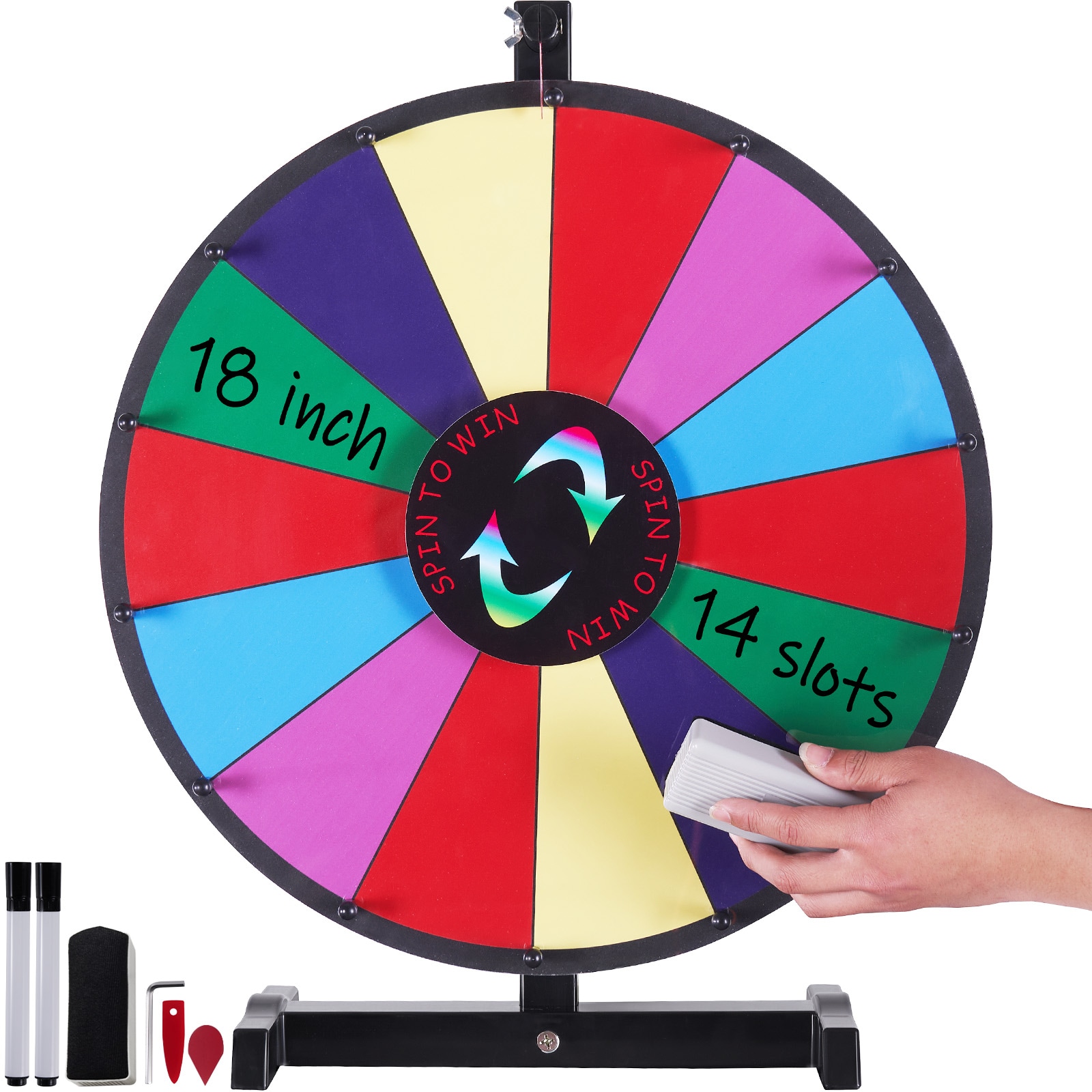 VEVOR CJZLJP18YCGD2PHU4V0 Portable Dry Erase Spinning Prize Wheel, 14 Slots, Smooth Spinning, Tabletop Game Show Wheel for Raffles, Games, Events, and Promotions, Black