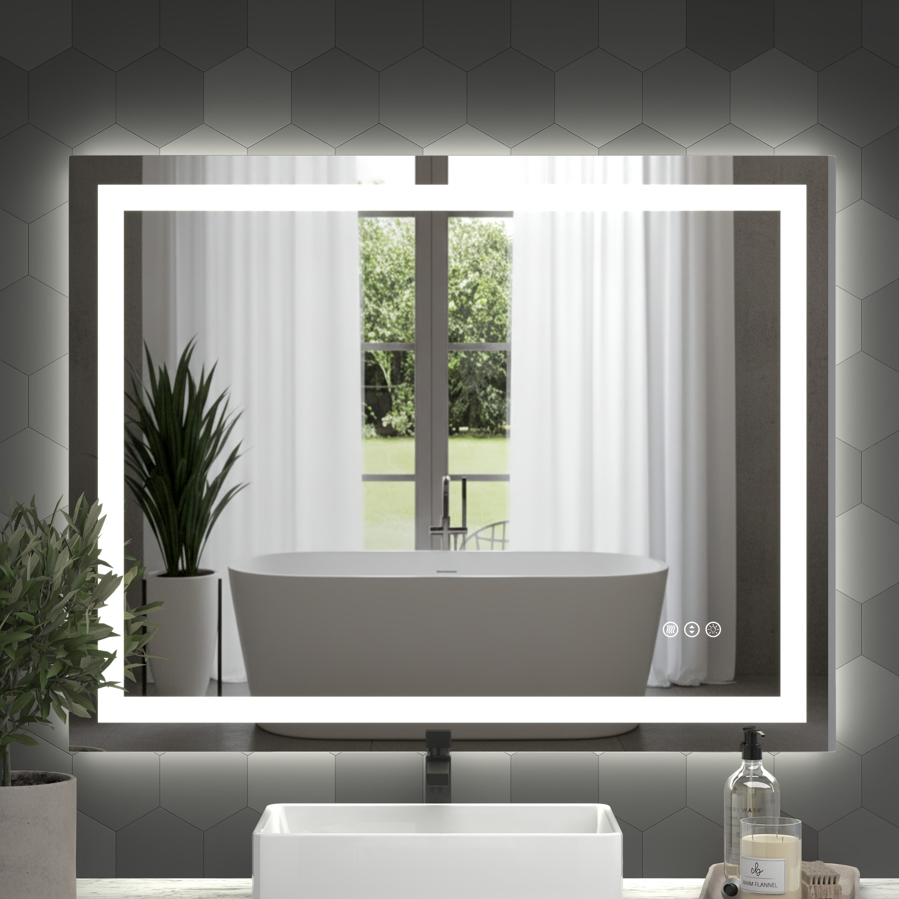 Huluwat 28 Inches x 36 Inches LED Bathroom Mirror Front-Lit and Back-Lit Stepless Dimmable 3 Colors CRI90+ Brightness Memory Shatter-Proof Anti-fog LED Vanity Mirror IP44 Waterproof