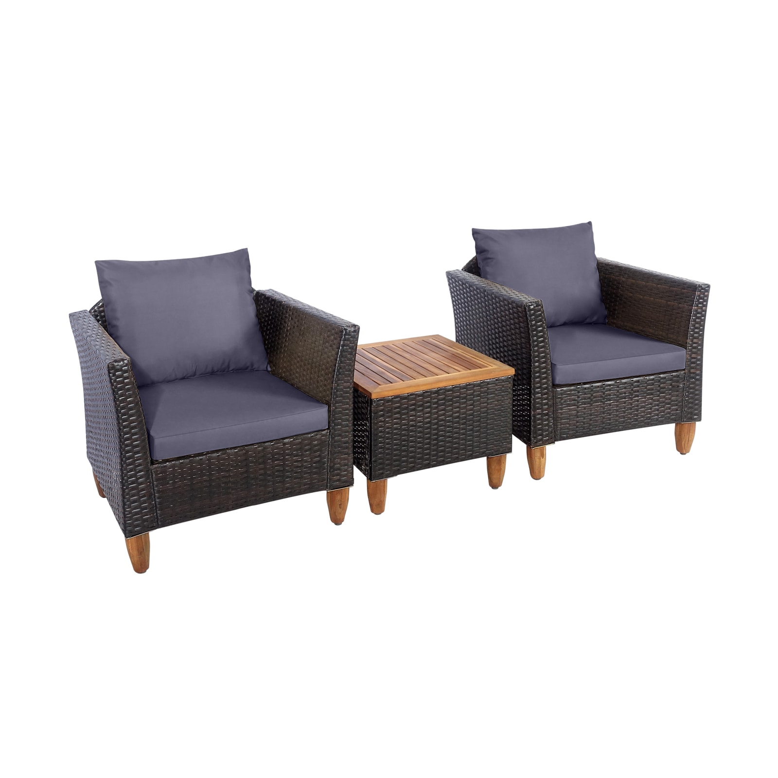 LIVIZA OUG71661GR 3 -Piece Wicker Patio Conversation Set with Gray Cushions