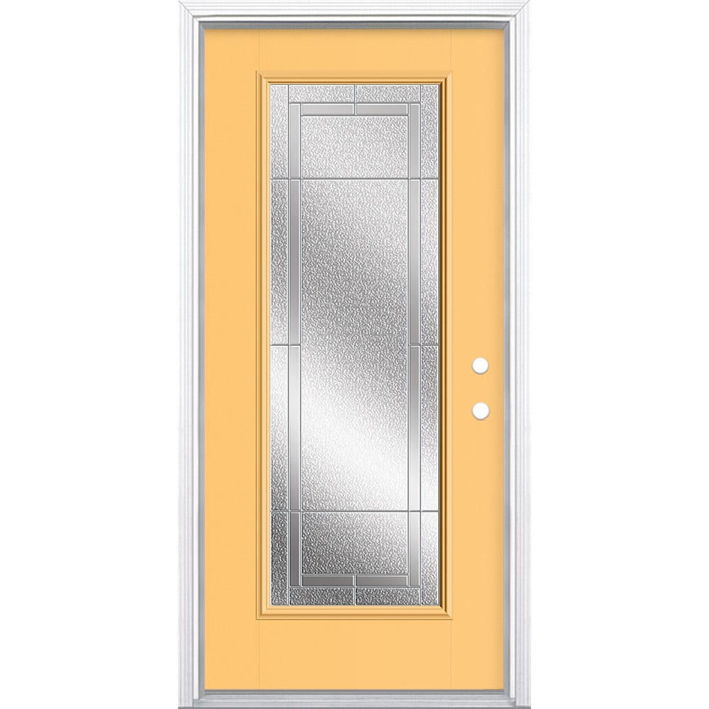 Masonite 3420129 Focus 36-in x 80-in x 4-9/16-in Fiberglass Full lite Left-hand inswing Roma Red Painted Prehung Front Door with Brickmould Insulating core