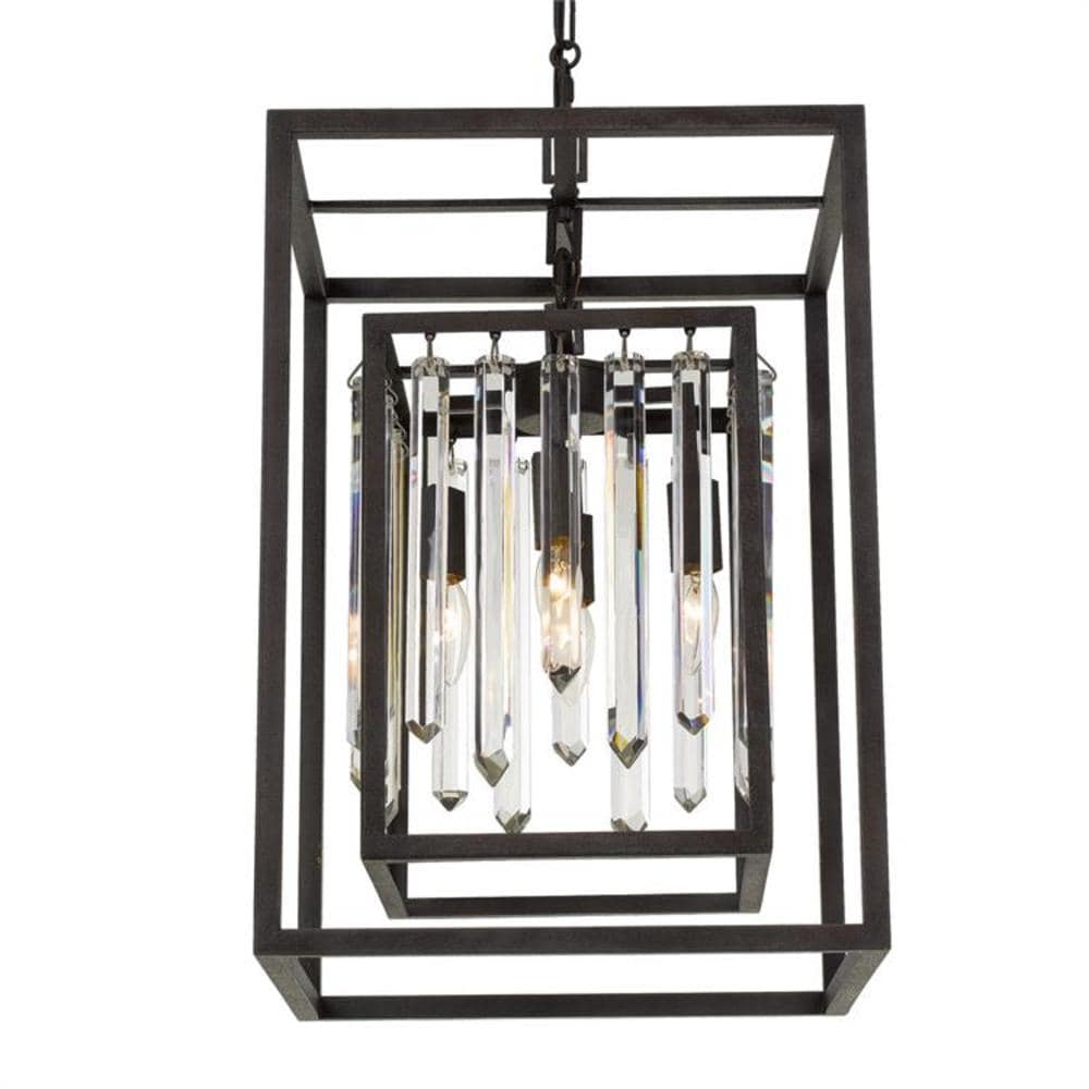 Mini Forged Bronze Cage Chandelier with Crystal Beads