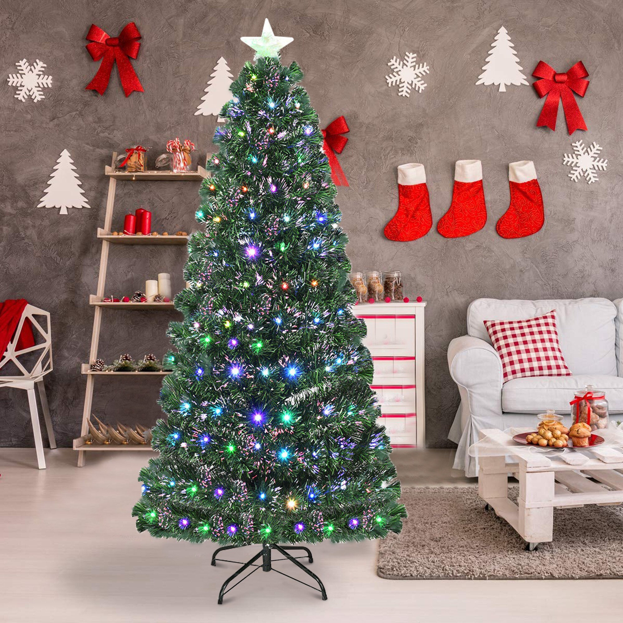 6' Pre-Lit Fiber Optic Artificial Christmas Tree with 220 Colorful LED and  Remote Control Show