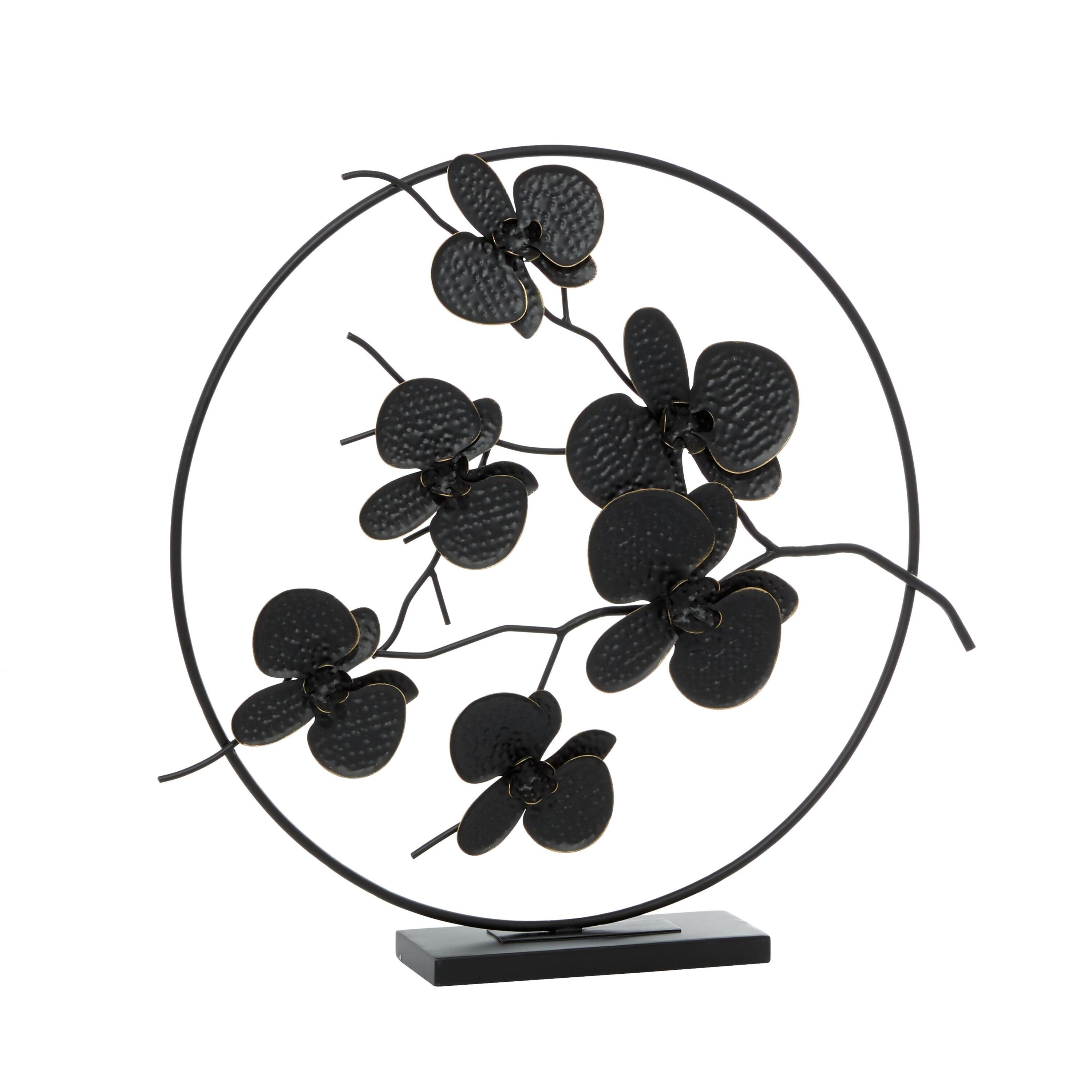 Elegant Black Metal Orchid Floral Sculpture 26"