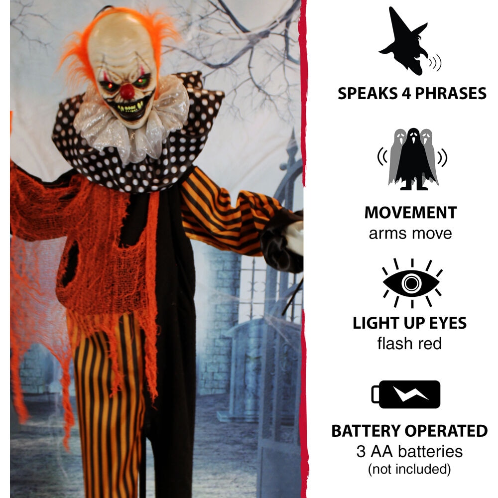 Haunted Hill Farm 62-in Talking Lighted Animatronic Clown Free Standing ...