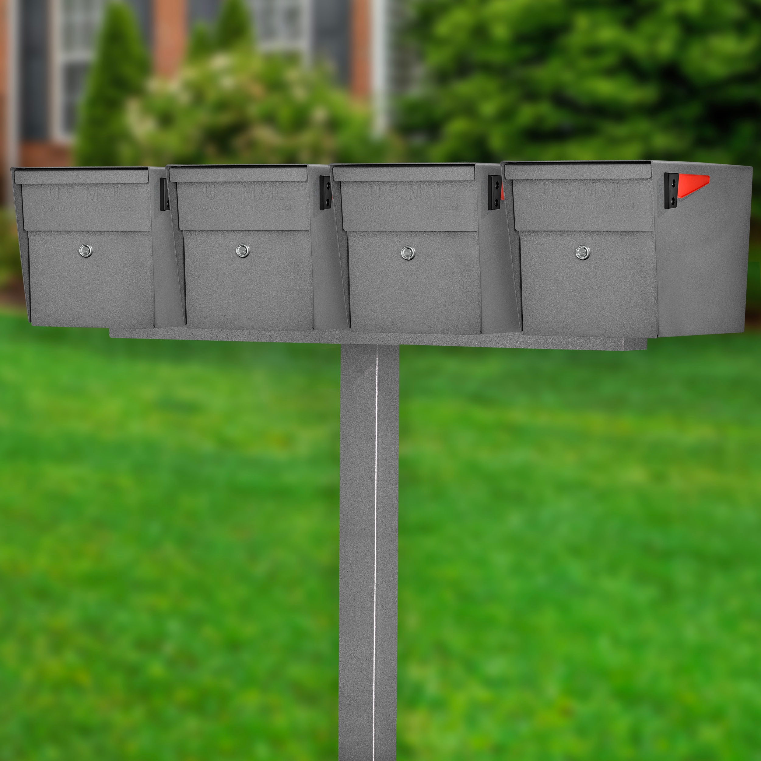 Mail Boss 7105-X4-GR-IG Curbside X4 In-Ground Combo Kit Locking Metal Extra Large Mailbox Gray with Post