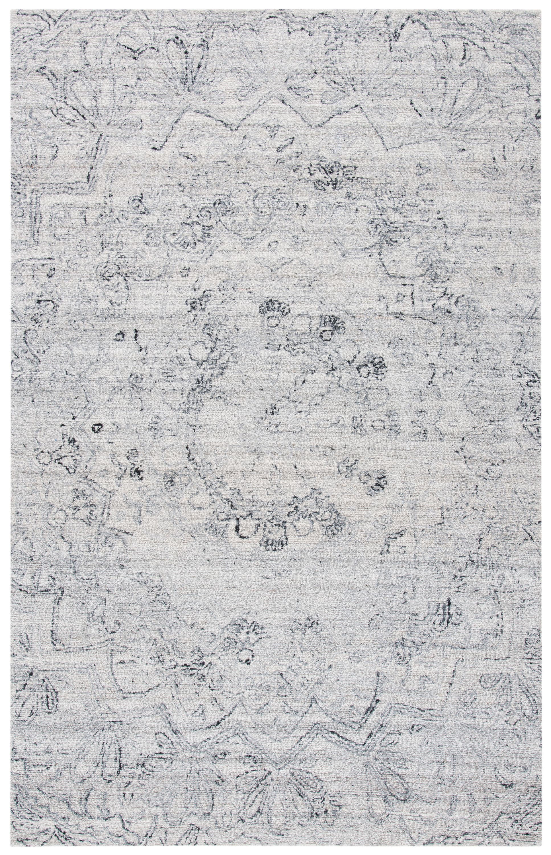 Handmade Black and Ivory Abstract Wool Rug