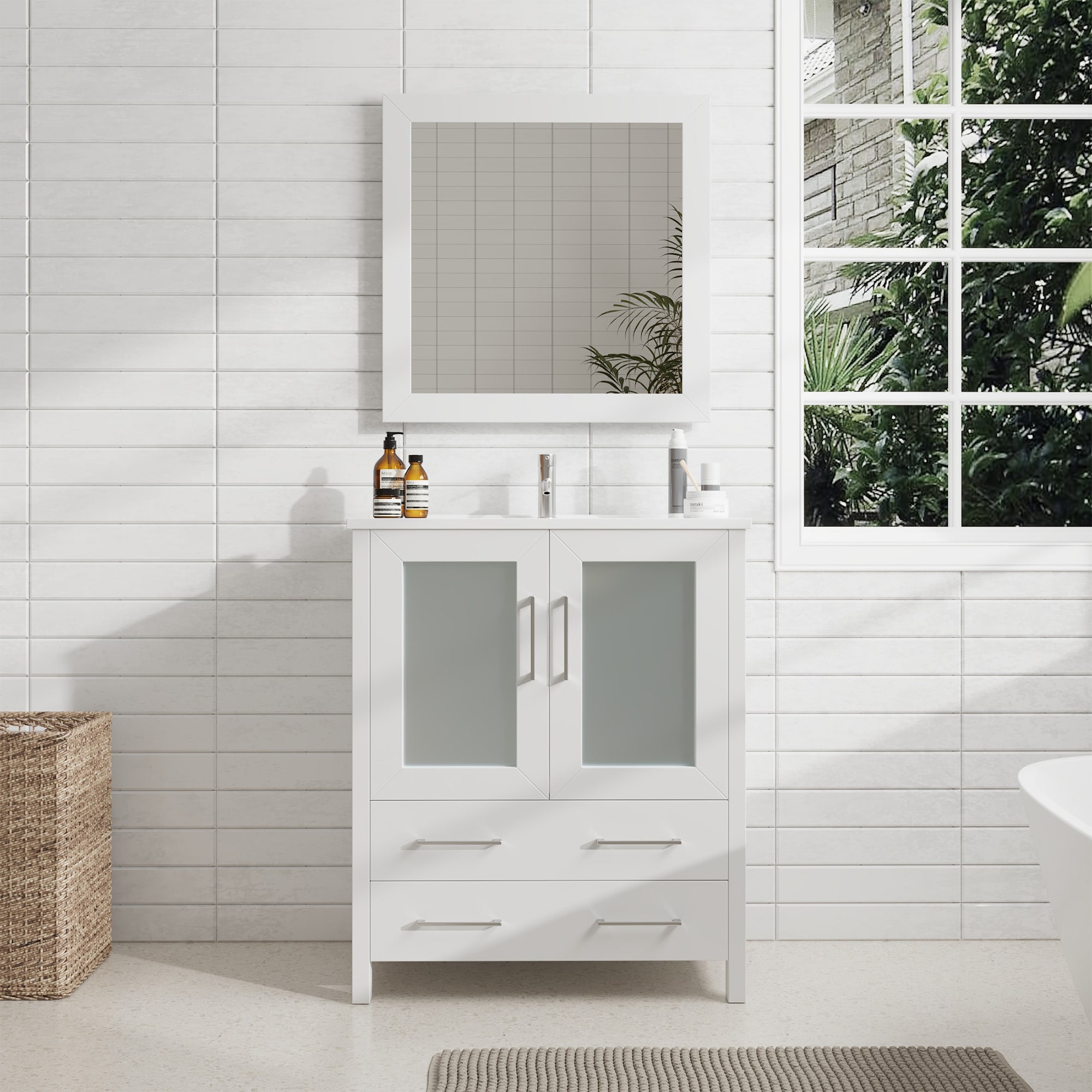 Vanity Art VA3030-W Brescia 30-in White Undermount Single sink Bathroom Vanity with White Ceramic Top (Mirror Included)