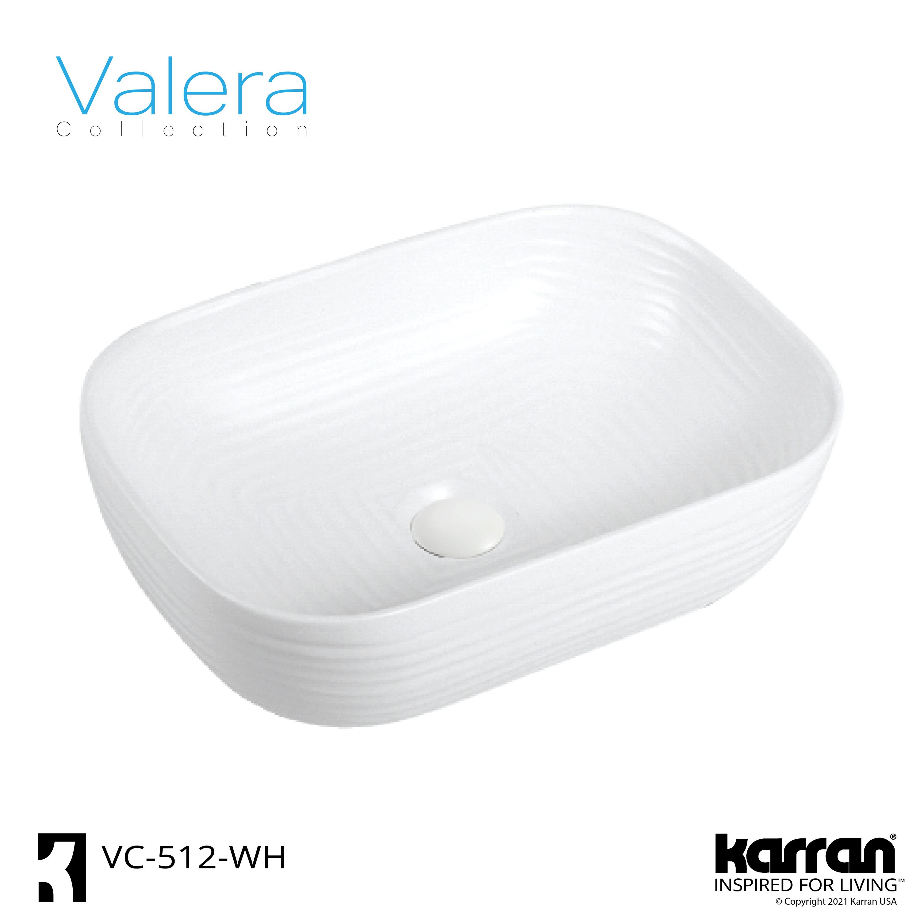 Karran Valera White/Glossy Vessel Rectangular Modern Bathroom Sink (18.25-in x 13.125-in)