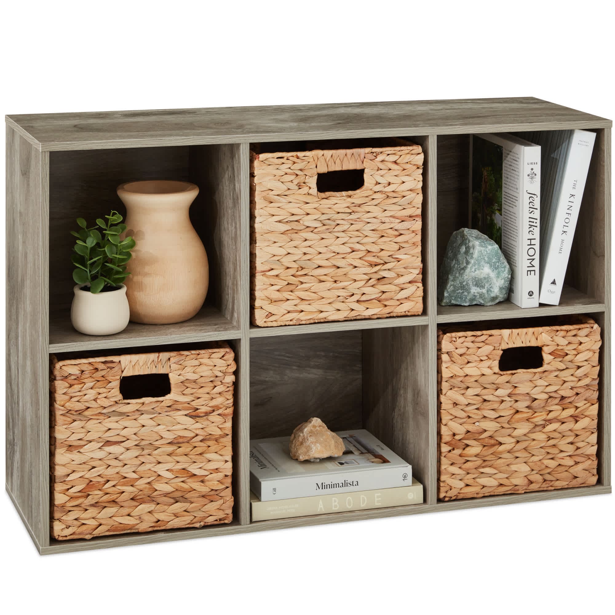 Best Choice Products SKY6871 6-Cube Bookshelf 11in Display Storage System Organizer w/ Removable Back Panels - Greige