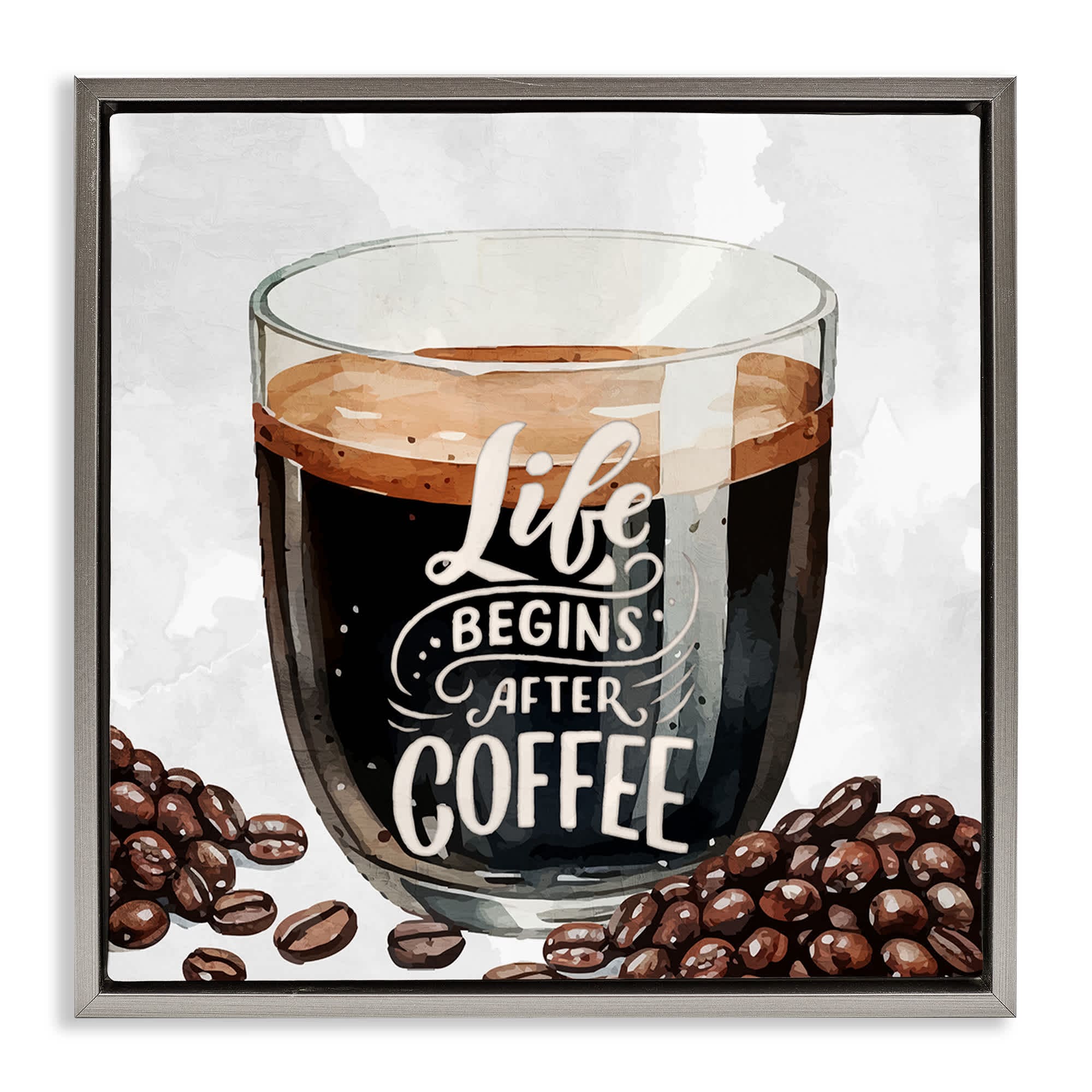 Stupell Industries BS-477-FFL-17X17 Life Begins After Coffee Gray Framed Floater Canvas Wall Art By Kim Allen 18 x 18