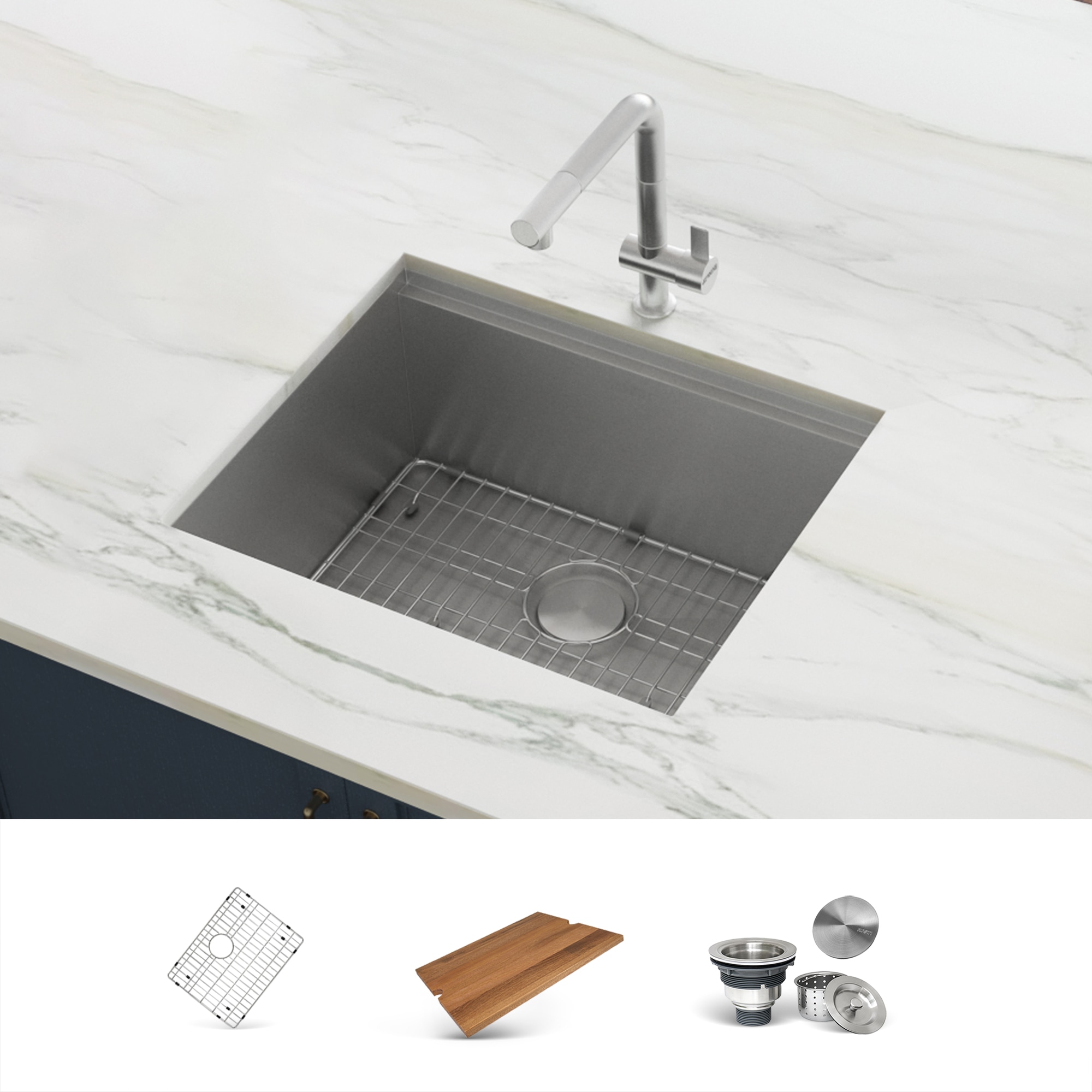 Ruvati RVH8319 Roma Undermount 19-in x 18-in Stainless steel Single bowl 16 -Gauge Workstation Kitchen Sink