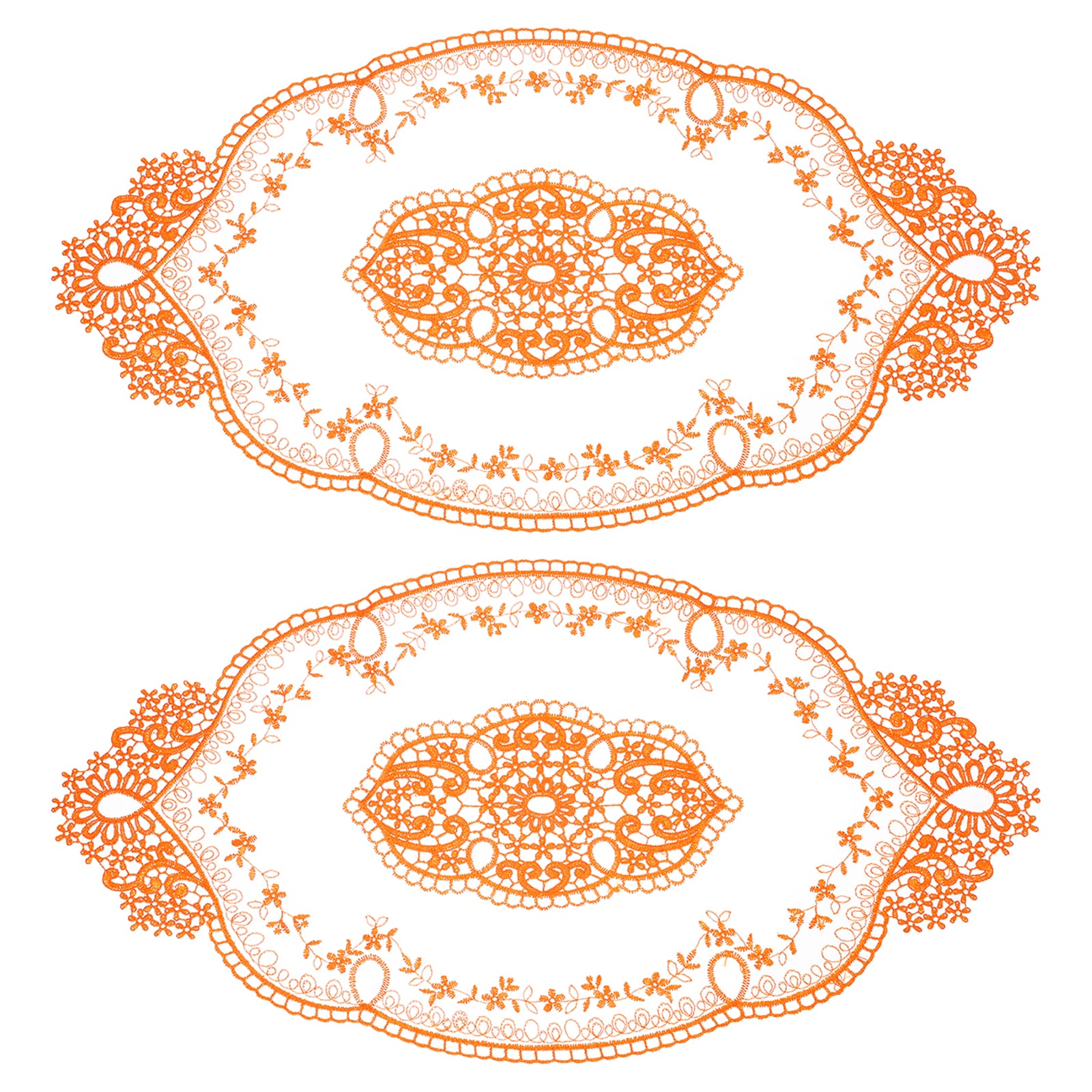 Unique Bargains 2pcs Retro Lace Placemat 11x20-in Oval Embroidered Table Place Mats French Crochet Doilies Coasters Cup Mat for Home Wedding Orange #S26042300UX5013