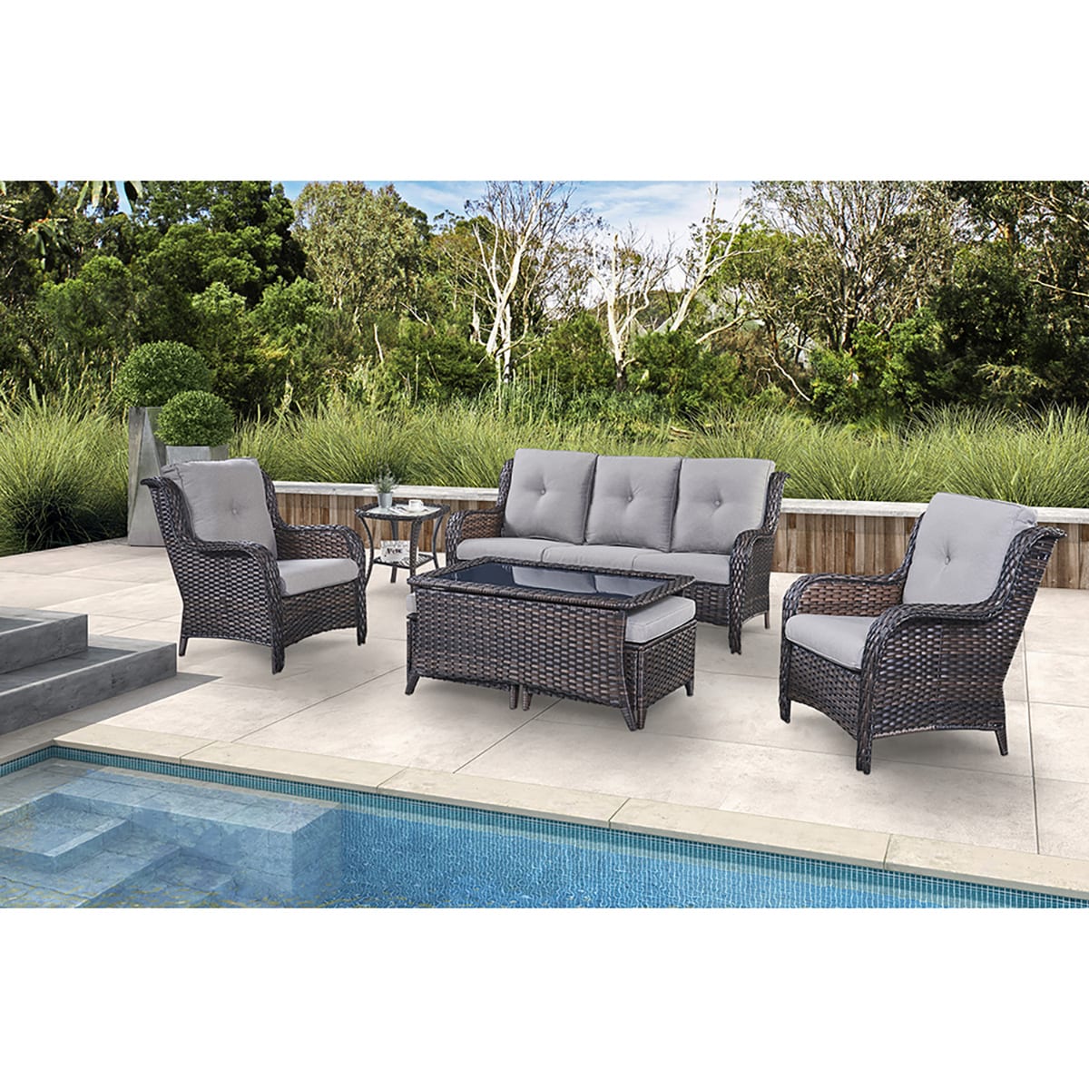 Rilyson FS006013014018025-3 7 -Piece Wicker Patio Sofa Conversation Set with Gray Cushions