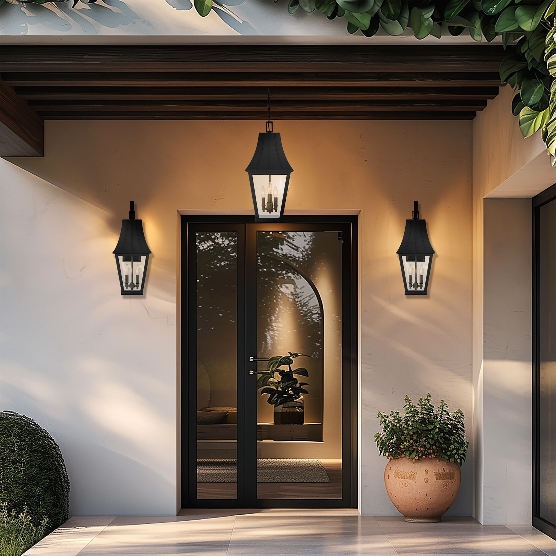 Chateau Grande 4-Light Sand Coal and Gold Outdoor Hanging Lantern