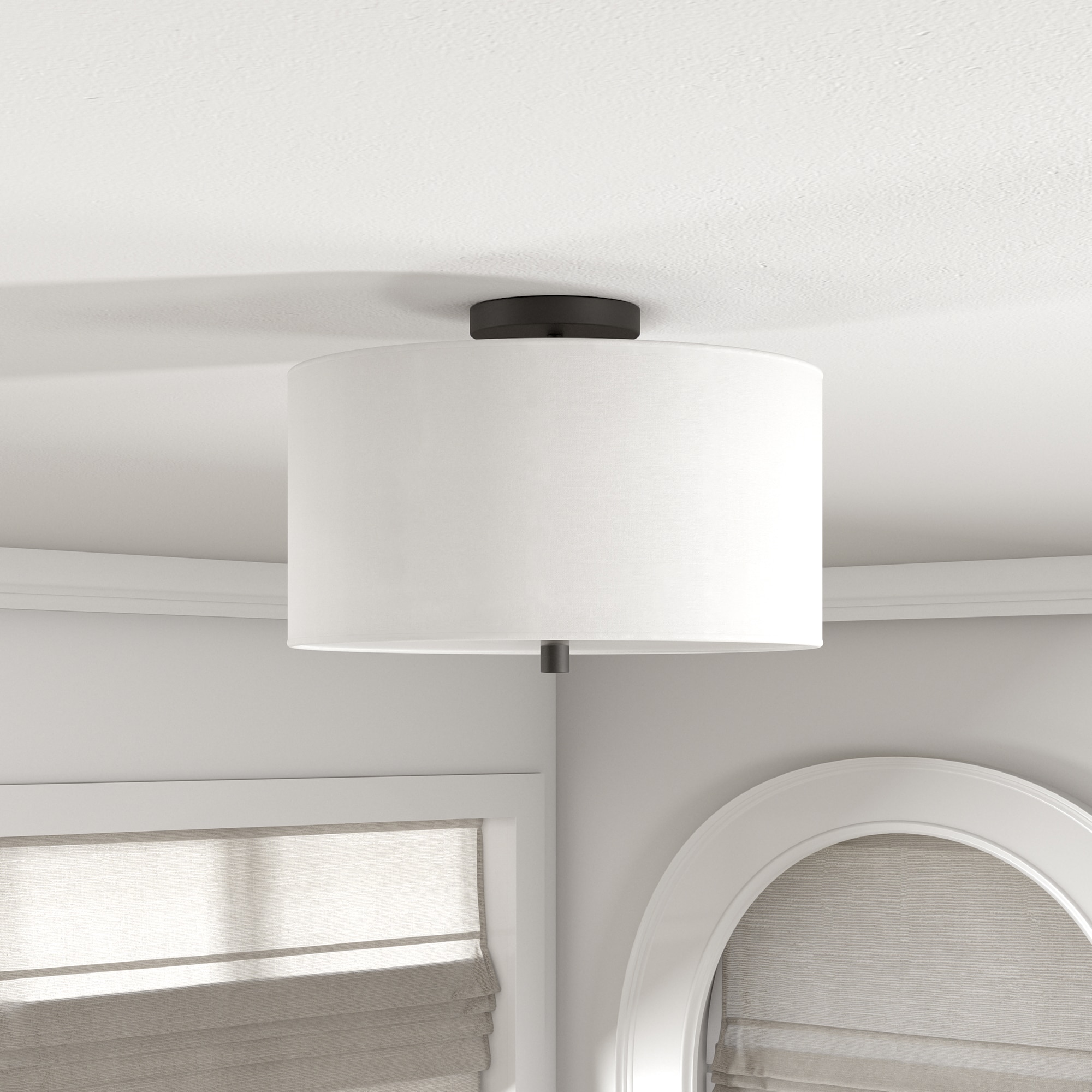 Hailey Home SF1502 Ellis 1 -Light 16-in Black Semi Flush Mount Light