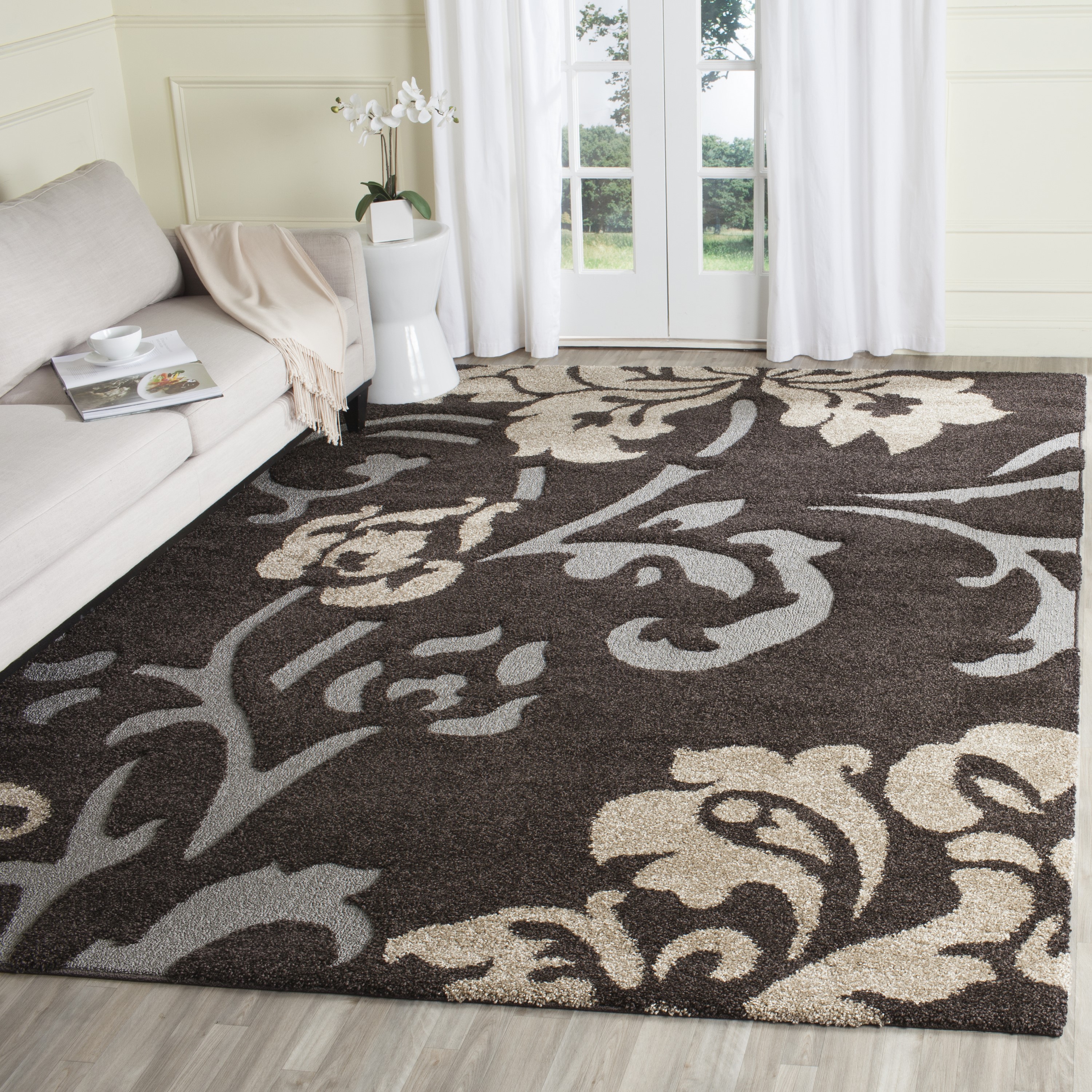 Safavieh SG458-2879-8 Florida Votive Shag 8 x 10 (ft) Polypropylene Dark Brown/Smoke Rectangular Indoor Floral/Botanical Area rug