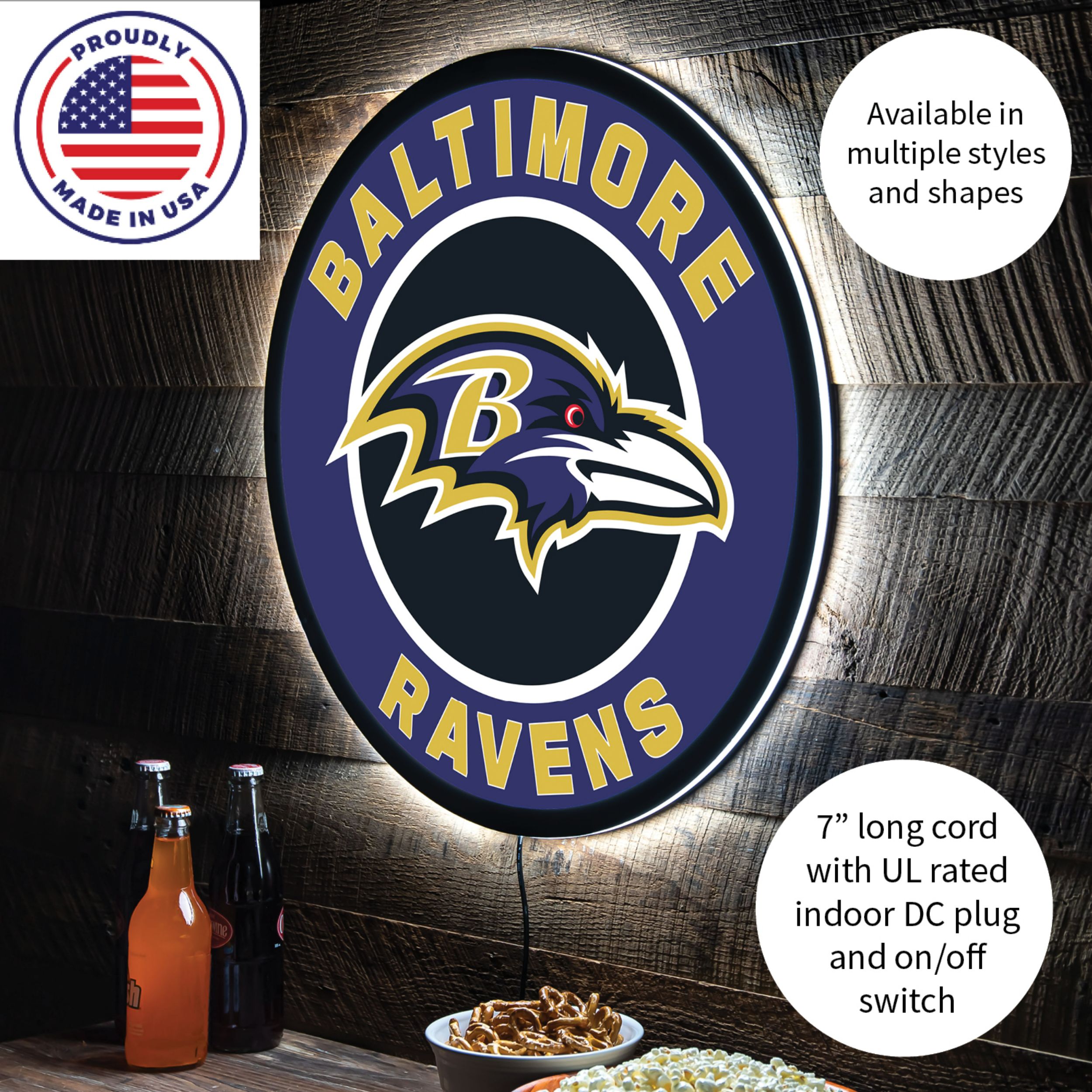 Evergreen Baltimore Ravens NFL Football Large Round Edgelite LED Decor ...