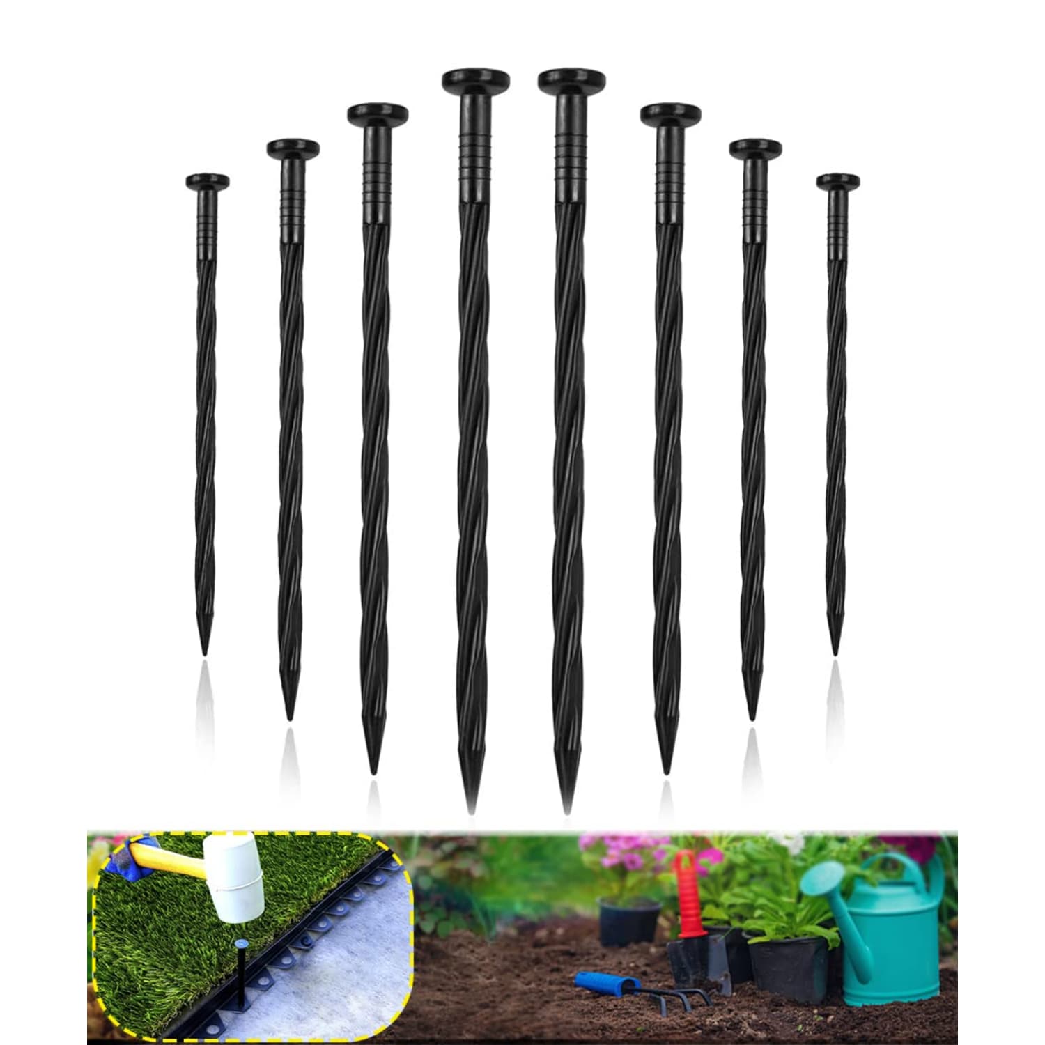Angel Sar 8in 100-Pack Spiral Plastic Black Landscape Edging Stakes