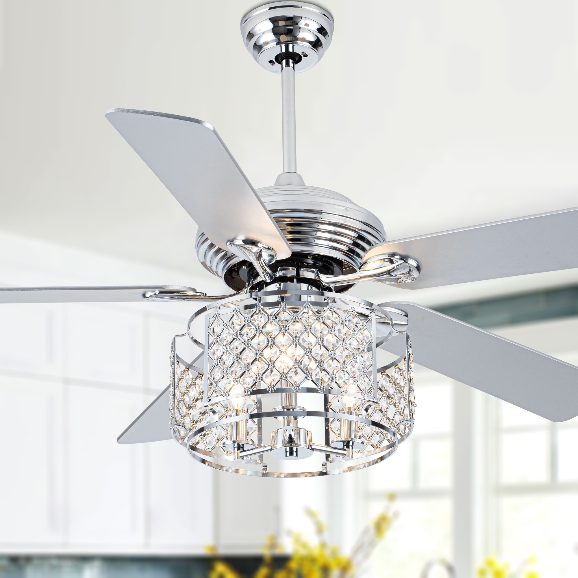 Bella Depot BDFSD2070 Swaoki 52-in Color-Changing Chrome with Silver Blades Chandelier Ceiling Fan With Light - Remote Included ( 5 -Blade )