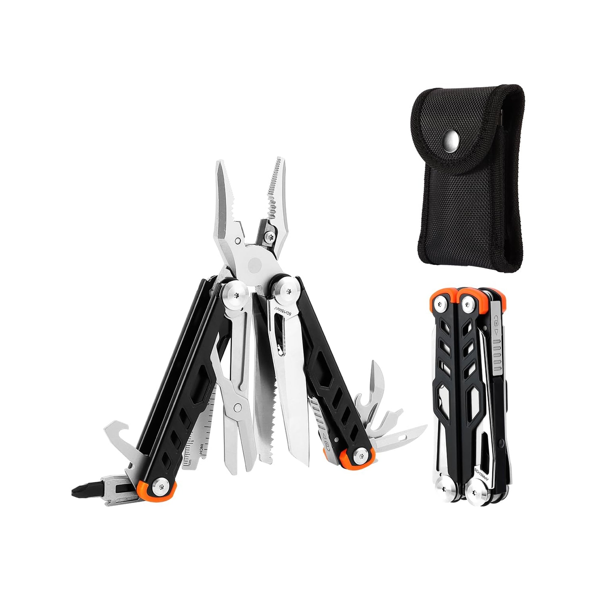 Angel Sar 15 in 1 Multitool Pliers with Sheath Stainless Steel Folding Needle Nose Wire Cutters Knife Saw Screwdrivers Bottle Opener EDC Pocket Knife #L2MJA0708MT21