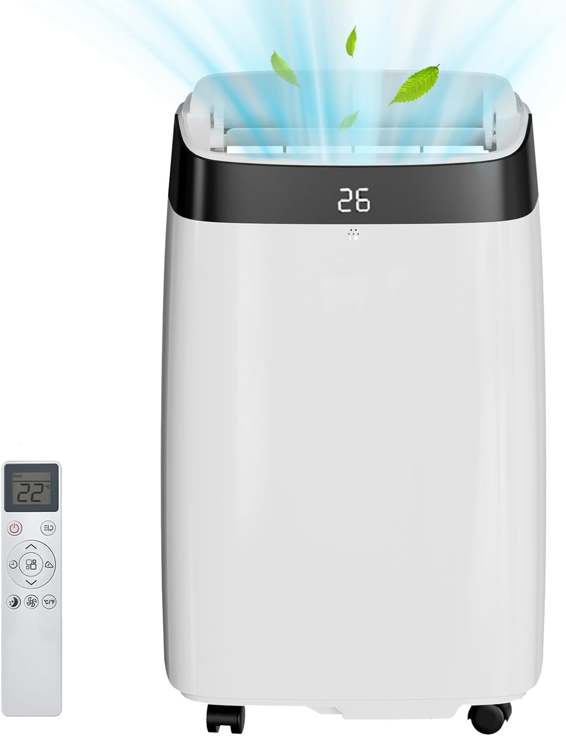 Qeetex ZYS-PHO-0XJ0O4PK 10000 BTU Portable Air Conditioner with Remote 3-in-1 AC Unit Cools 500 Sq Ft Quiet 48dB Dehumidifier Fan Timer Smart Touch Panel Easy Install with Wheels - Black