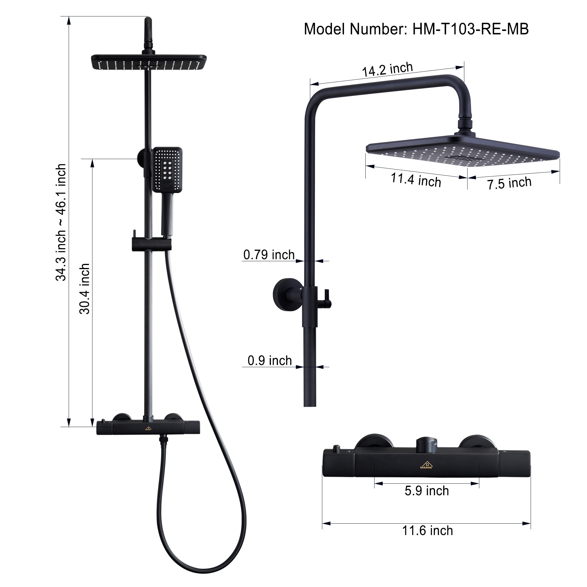 Matte Black Adjustable Height Rain Shower System with Handheld