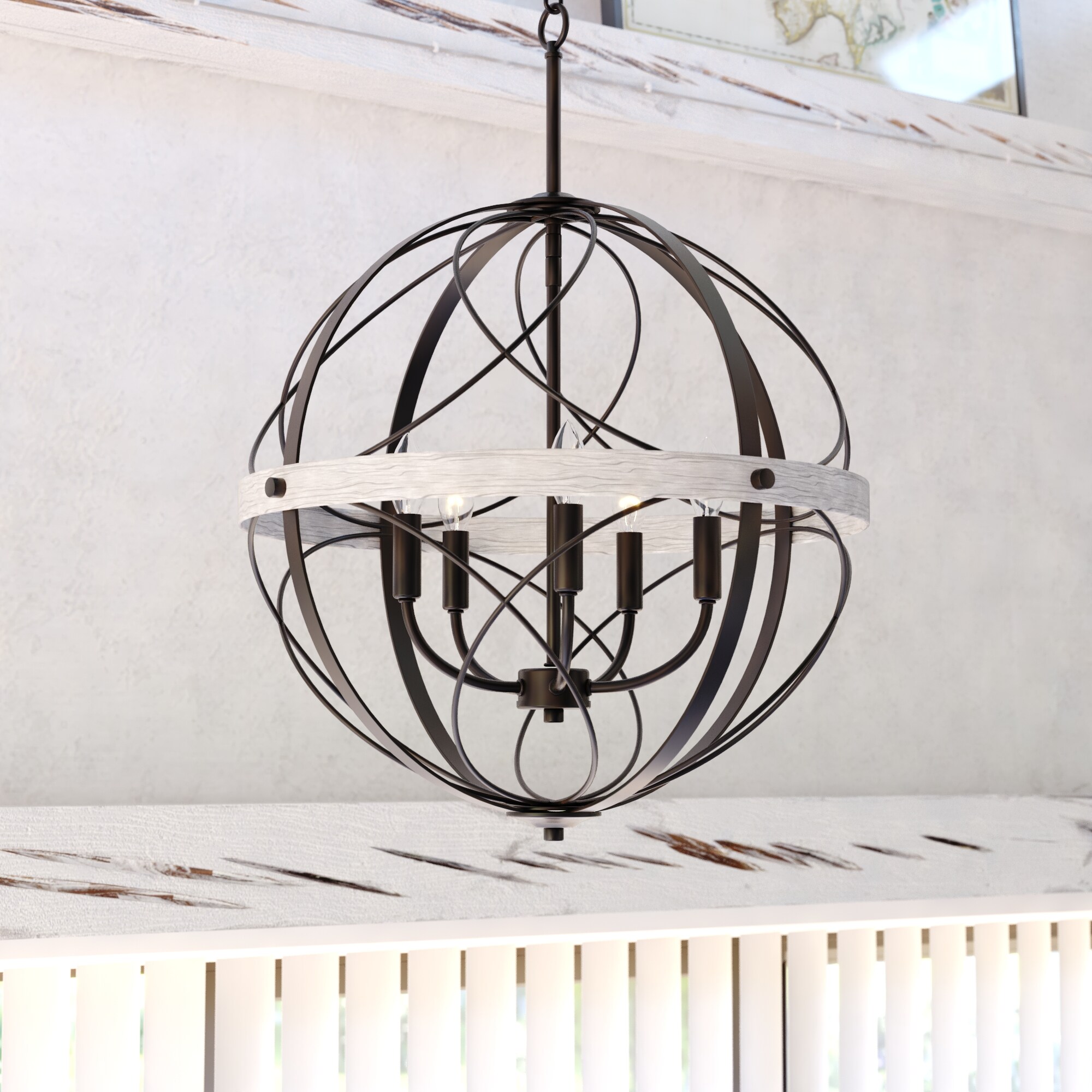 Montclare 21.25" Textured Black and White Ash Farmhouse Globe Pendant Light