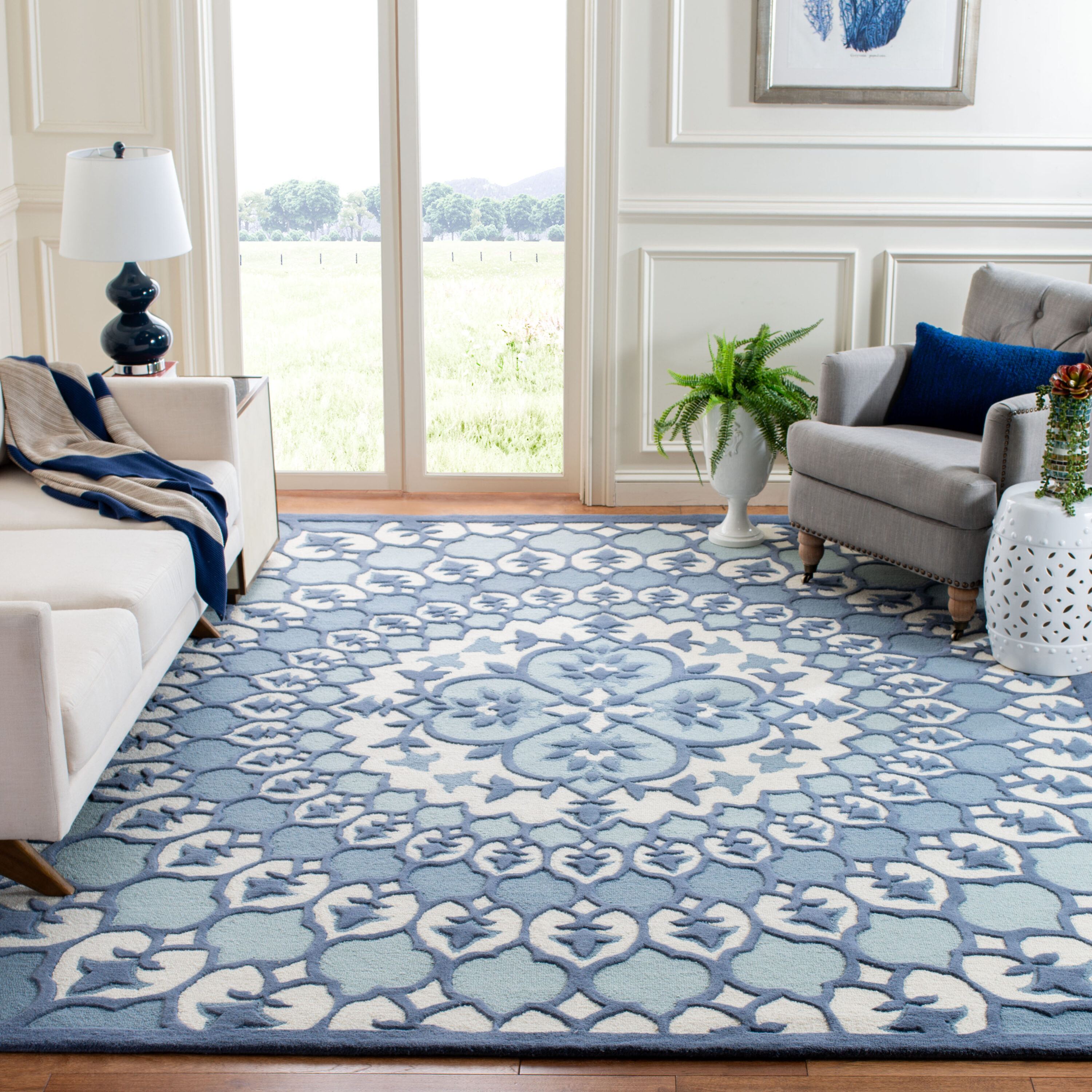  Bellagio 610 Ivory/Blue Bohemian 8ft x 10ft Large Rectangle Rug