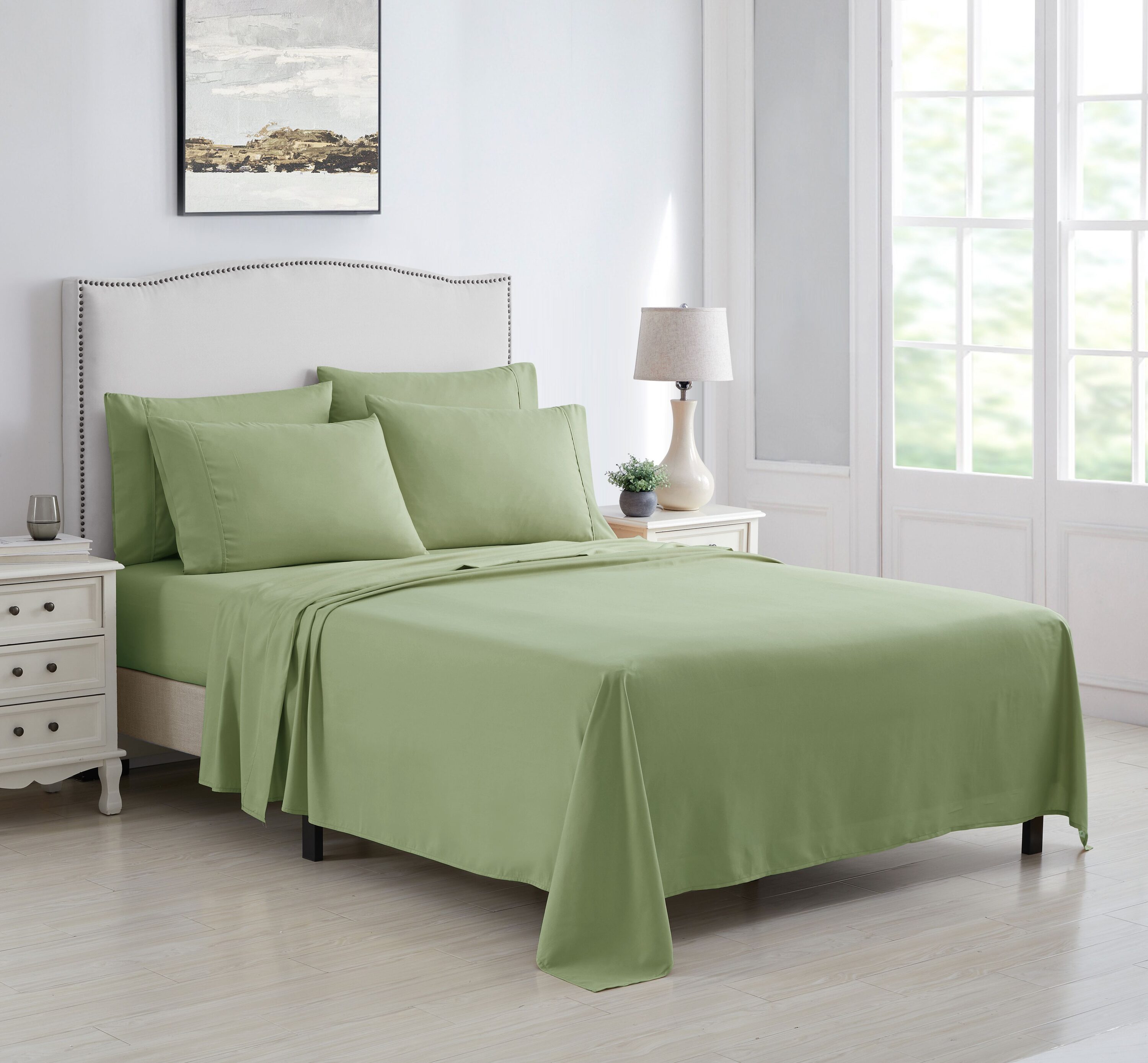 Kathy Ireland Full Microfiber Sage 6 -Piece Bed Sheet Set