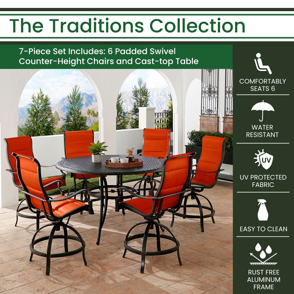 Hanover TRADDN7PCPDBR-RED Patio-Dining-Sets - View #2
