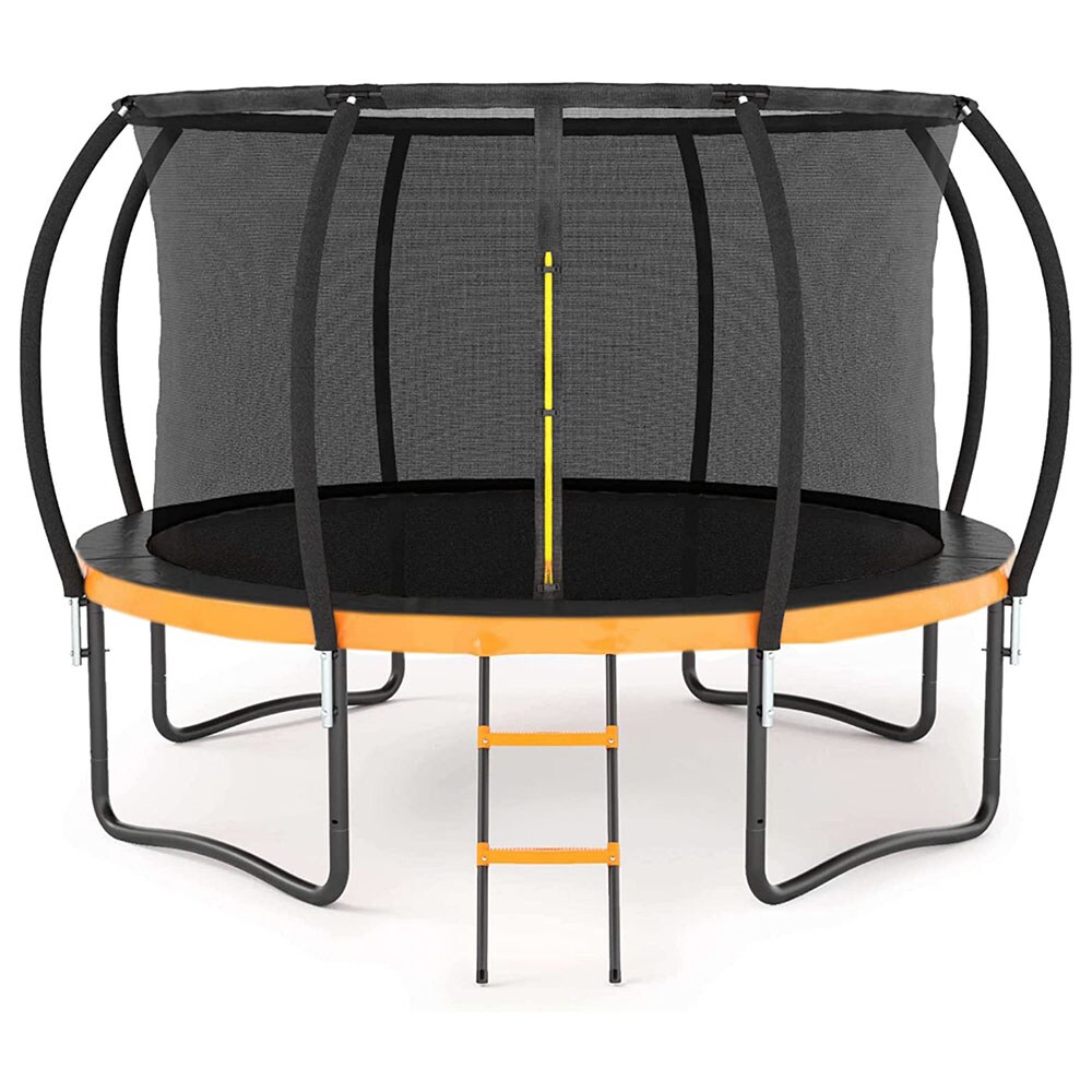 Fun Orange 14FT Round Backyard Trampoline with Safety Enclosure