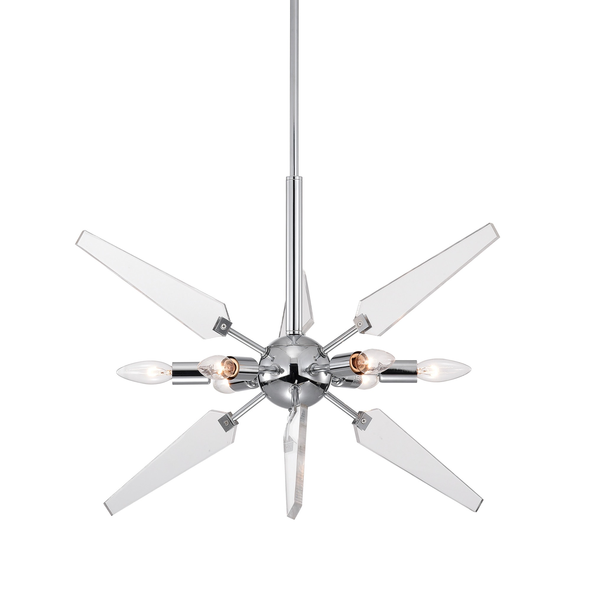 Edvivi EPJ436CH 6 -Light Burnished Chrome Mid-century Bare bulb For Use in Bedrooms, Dining Rooms, Foyers, Kitchens, Living Rooms Chandelier